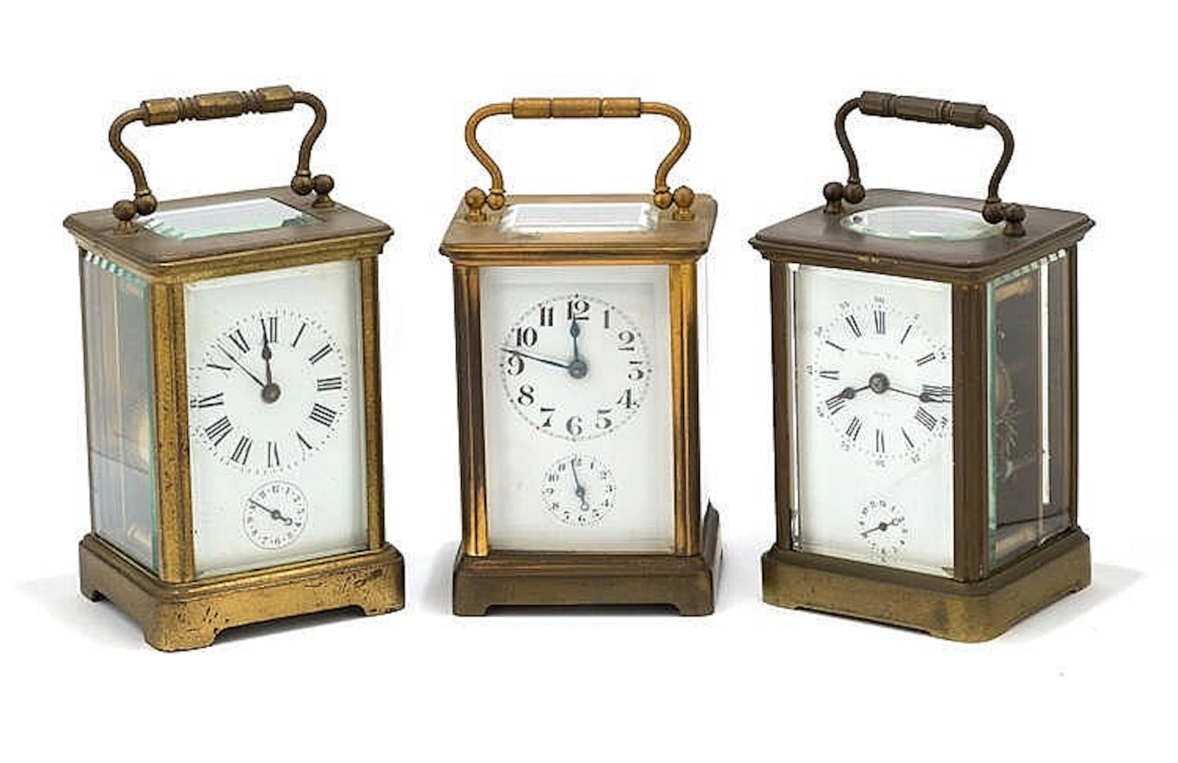ANONYMOUS. A SET OF THREE EARLY 20C CARRIAGE CLOCKS. SEE CONDITION REPORT