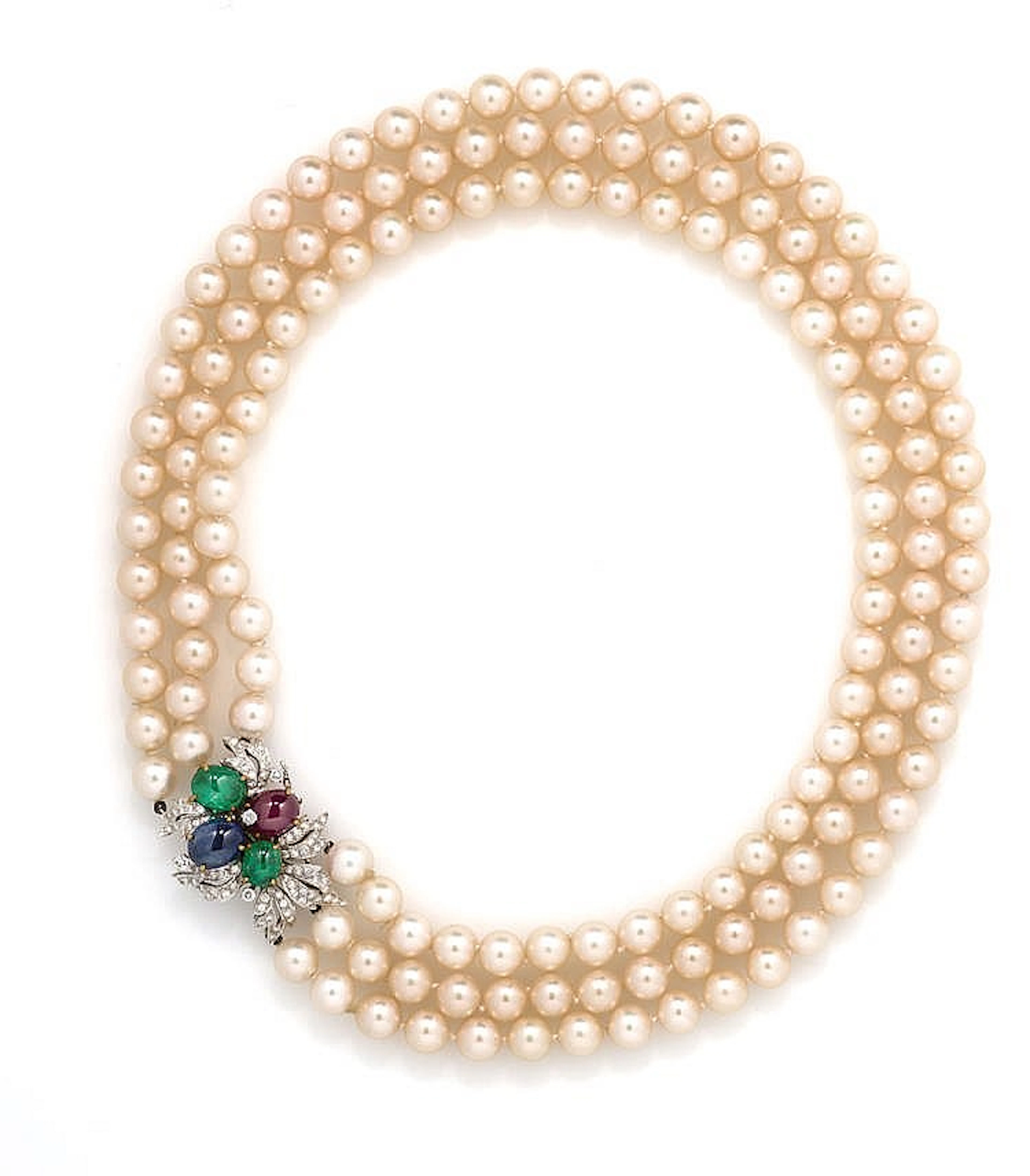 WHITE GOLD, PEARLS, DIAMONDS AND COLOR STONES NECKLACE