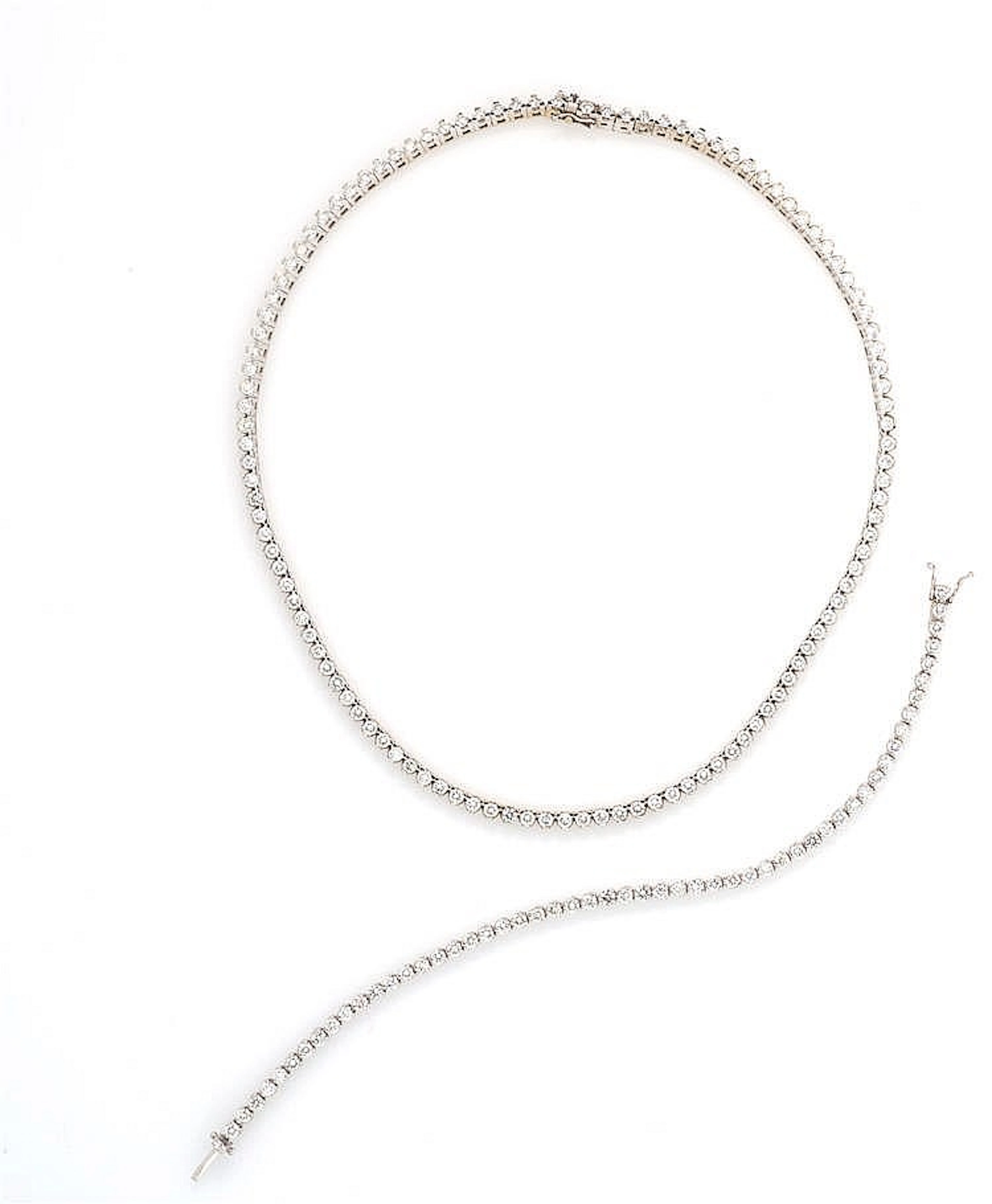DEMI-PARURE: WHITE GOLD TENNIS NECKLACE AND BRACELET WITH DIAMONDS, KNIGHT