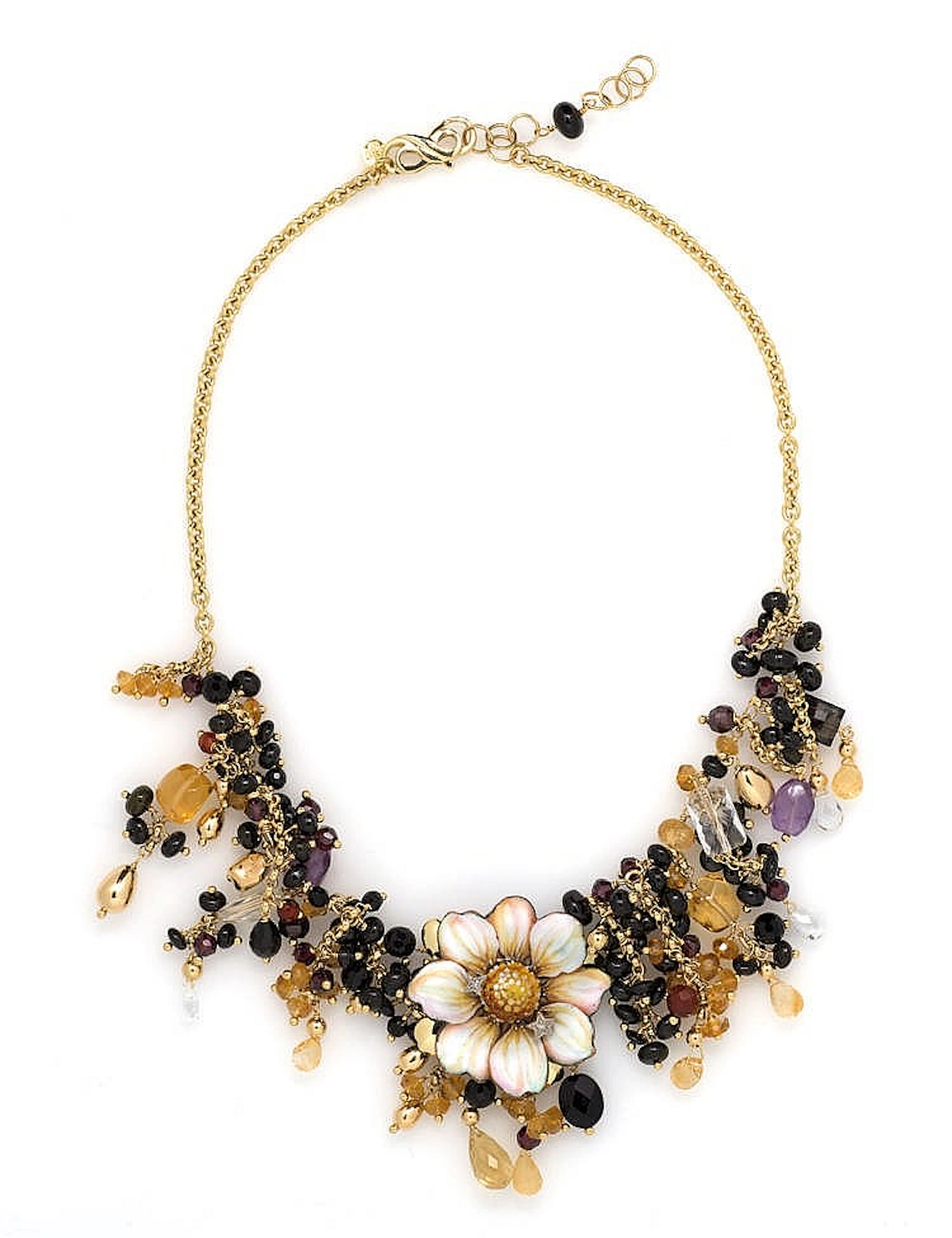 ENAMEL, GOLD AND CUPPER NECKLACE WITH NATURAL GEMS AND DIAMONDS