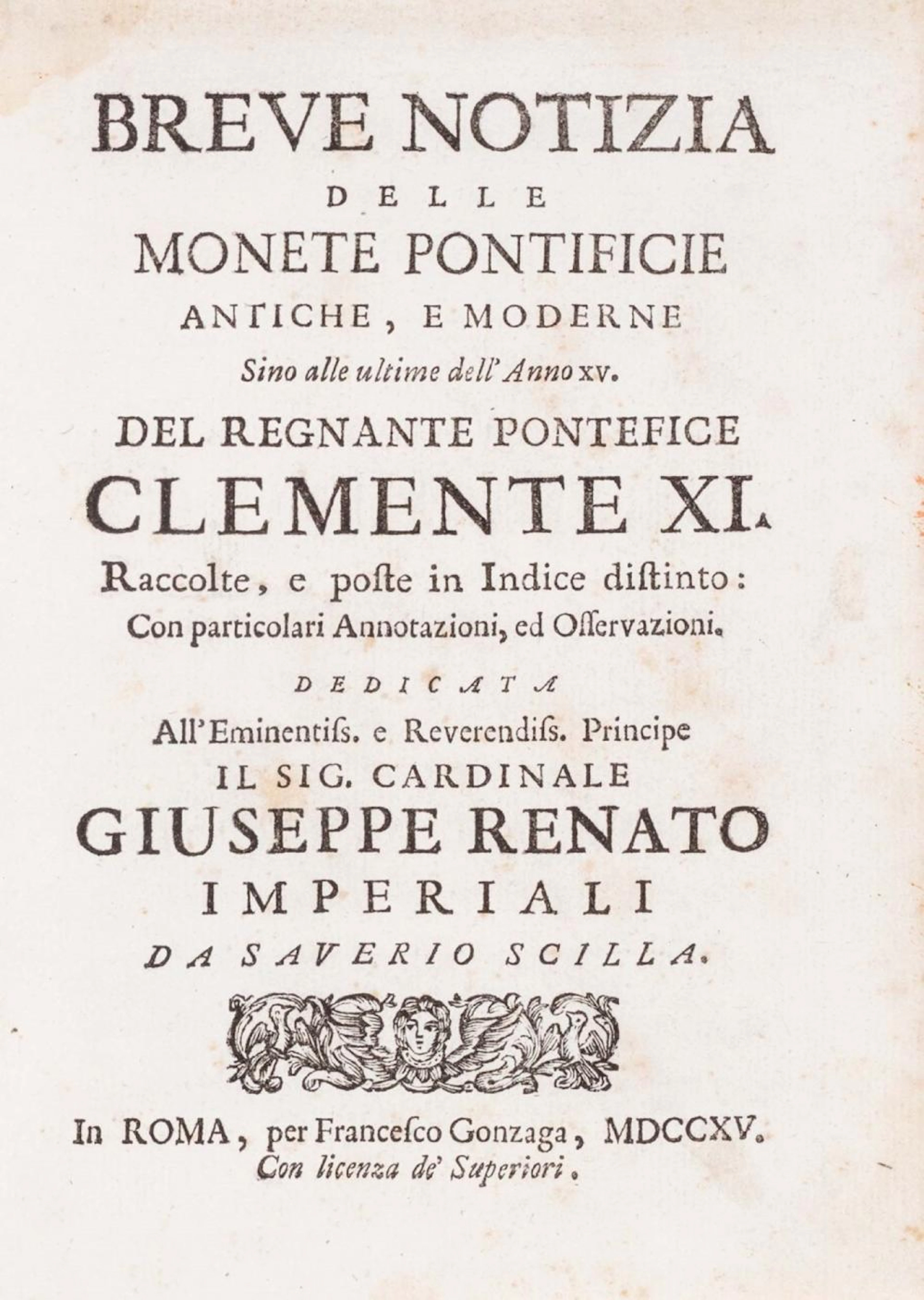 Scilla, Saverio - Breve Notizia Delle Monete Pontificie Antiche