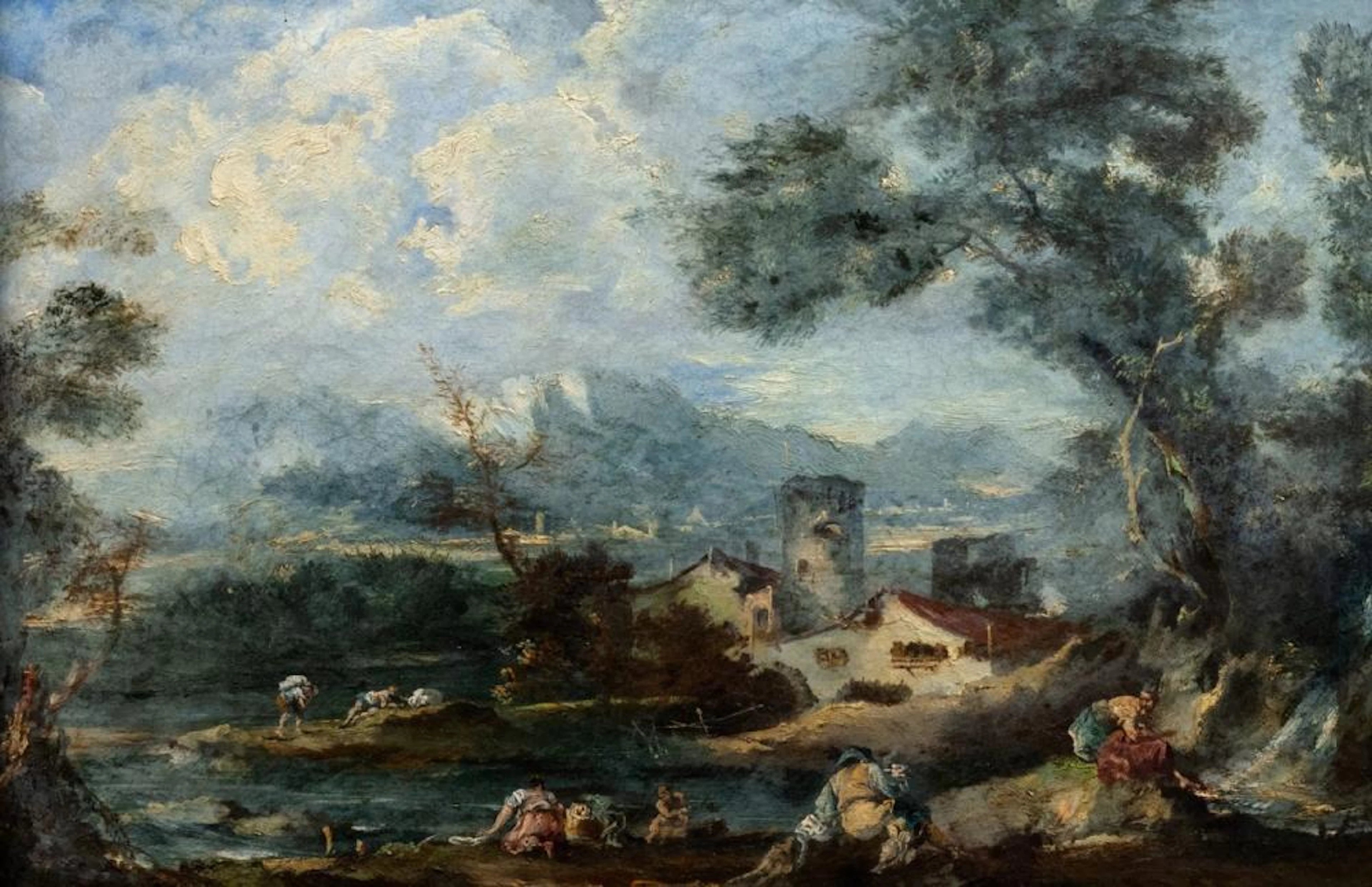 Maniera di Alessandro Magnasco - Two landscapes with bystanders