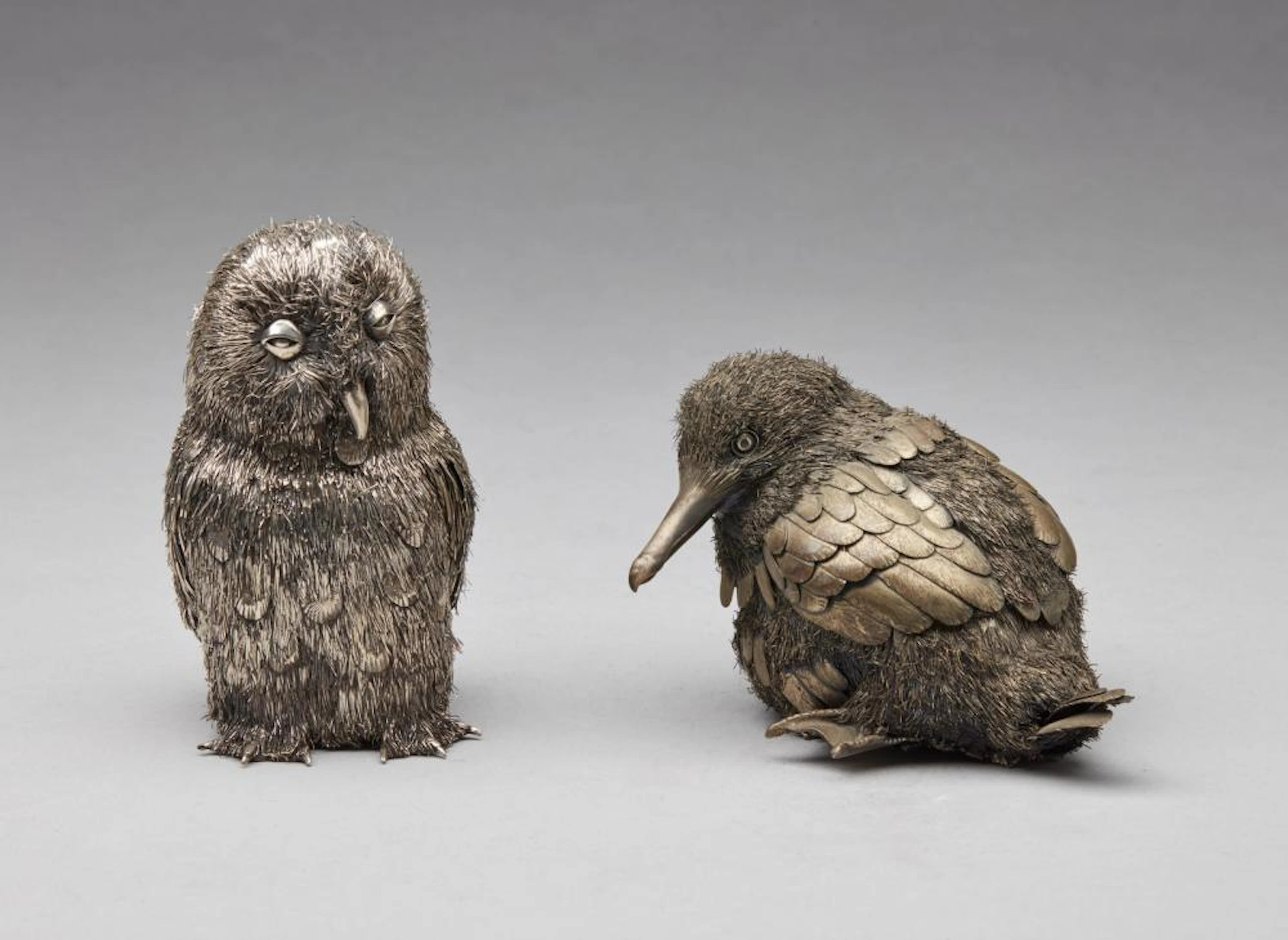 BUCCELLATI SILVERSMITH Attributed to. Owl and woodcock probably in silver.