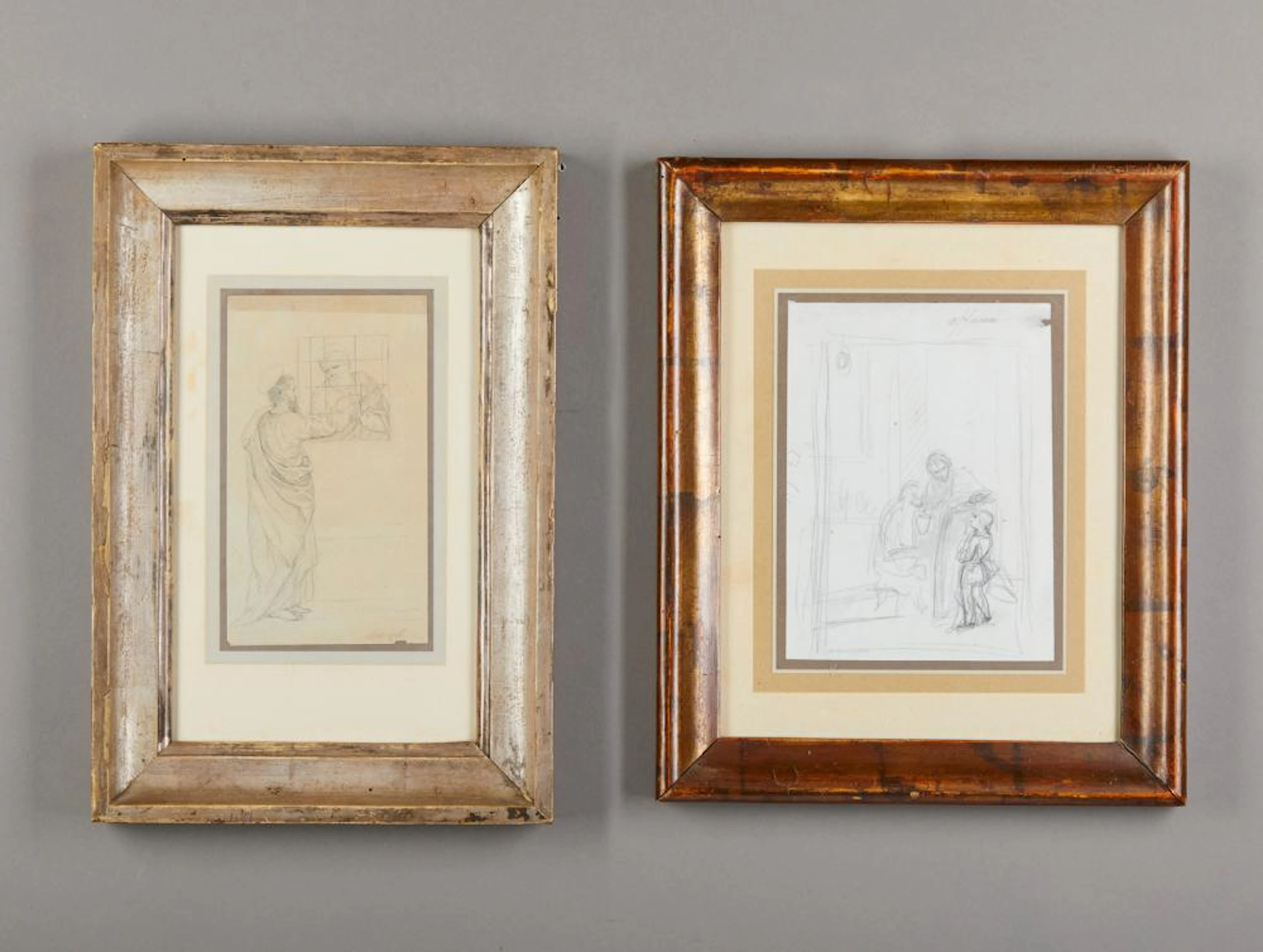 19TH CENTURY ITALIAN SCHOOL Pair of drawings depicting an interior scene and St
