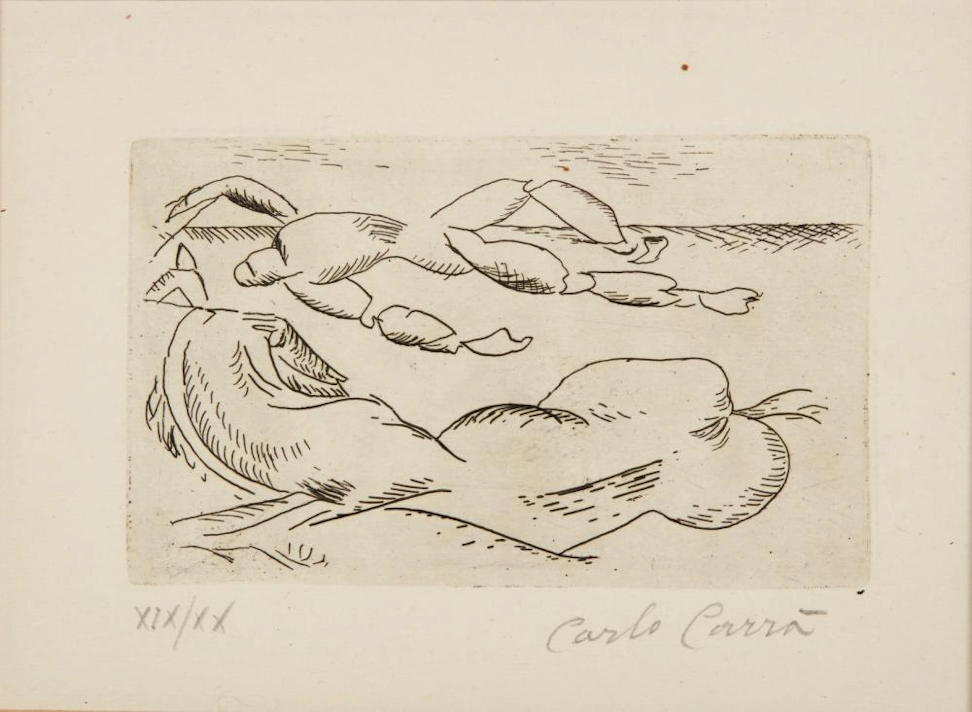 CARRA' CARLO (1881 - 1966) Uomo e cavallo sulla spiaggia ( Cavallo e cavaliere).