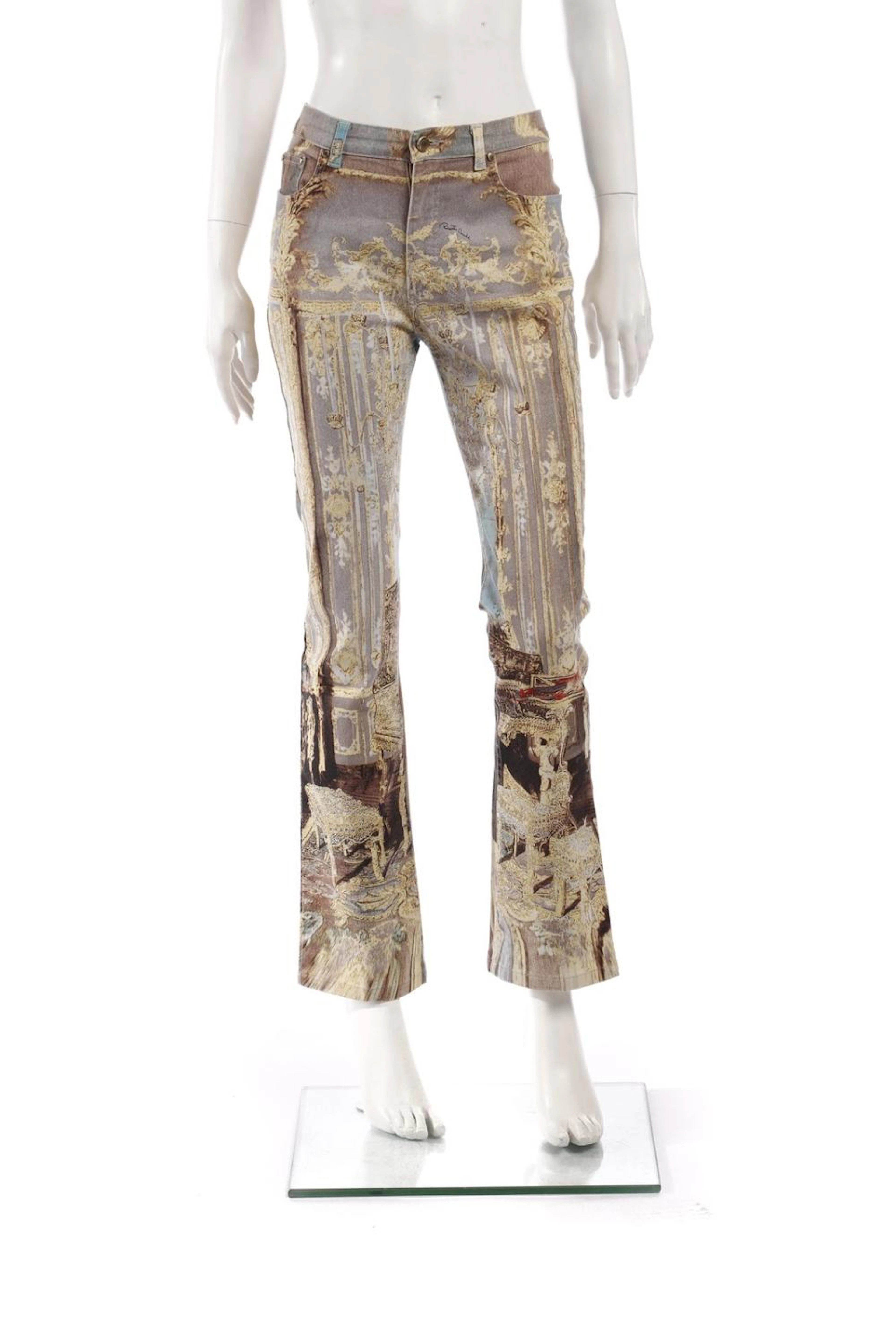 CAVALLI ROBERTO Printed denim trousers.