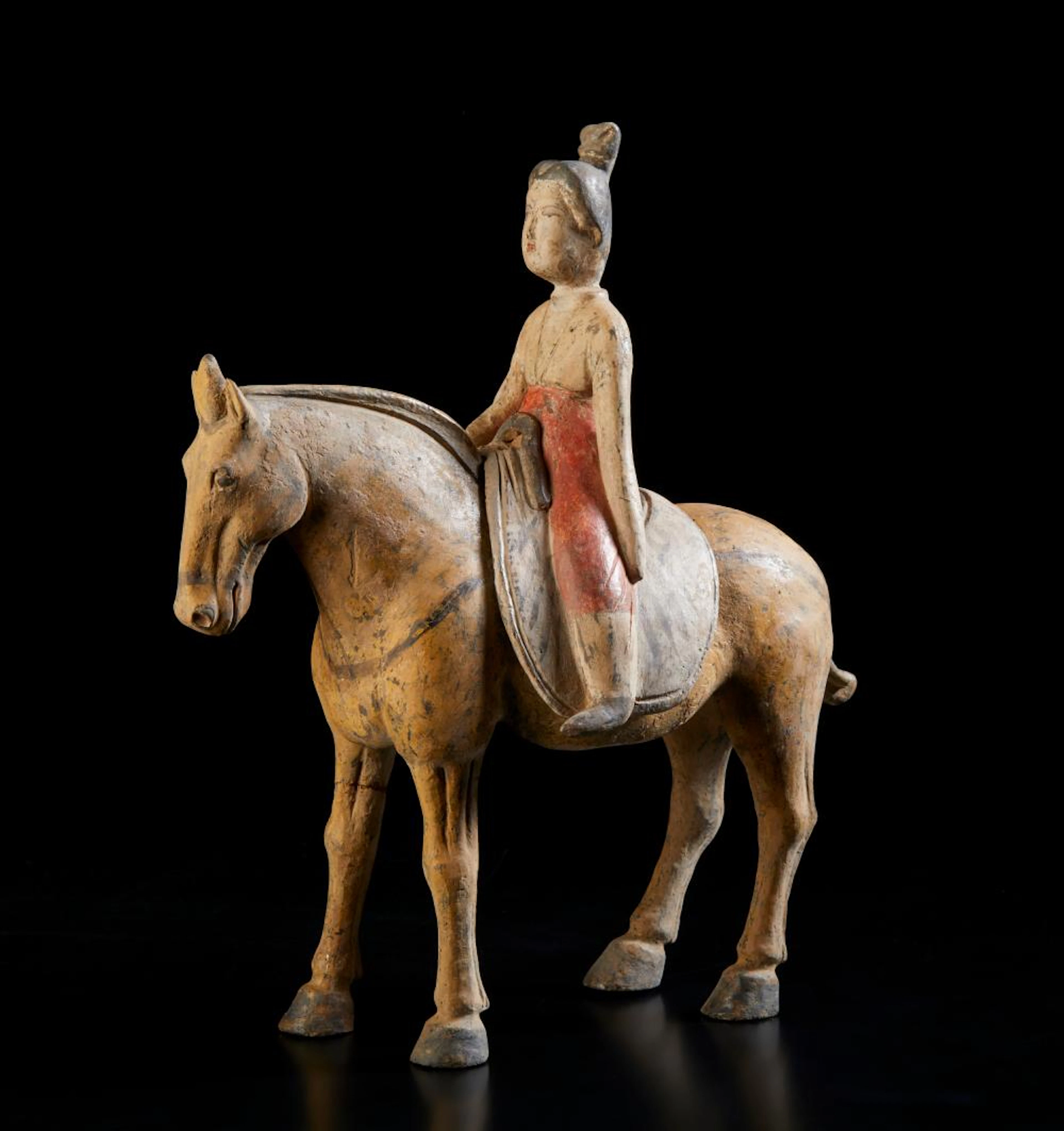 Chinese Art A fine pottery model of a lady on horseback China