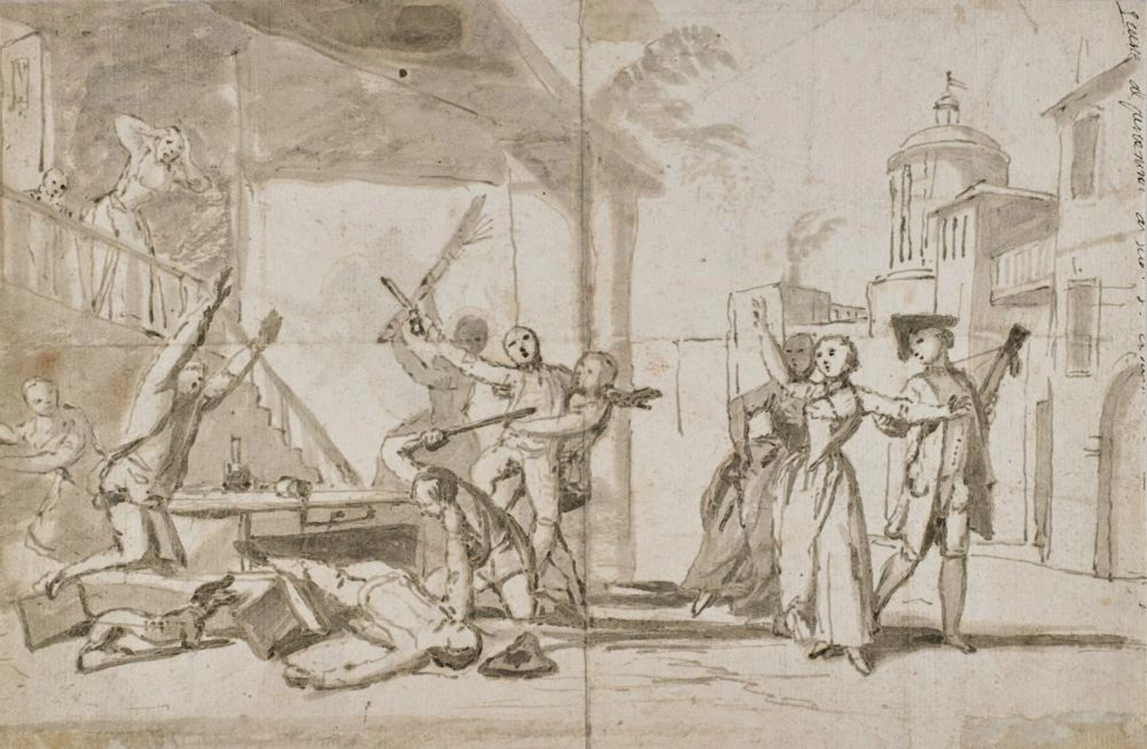 SCUOLA VENEZIANA DEL XVIII SECOLO Duel in the tavern.