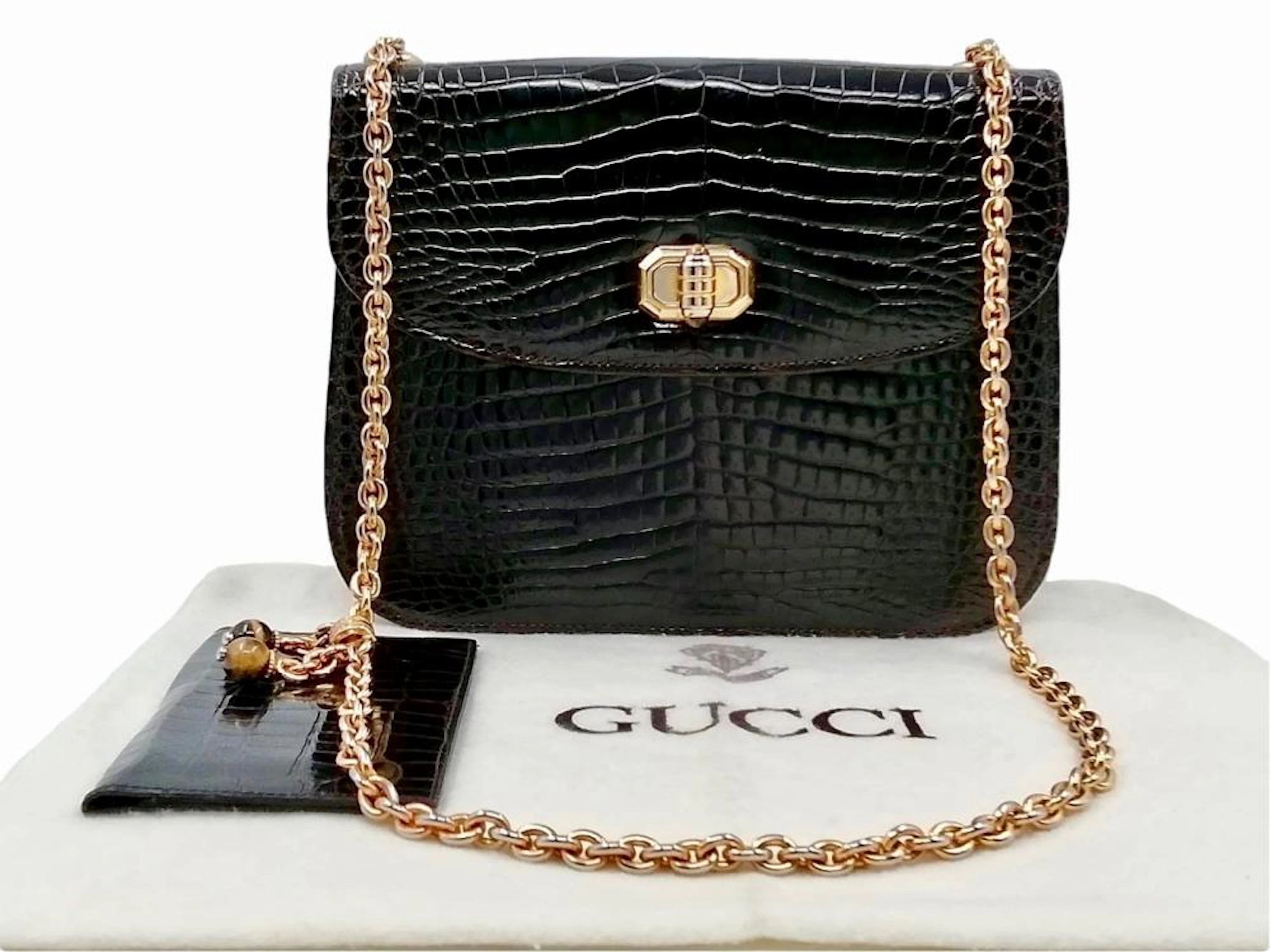 GUCCI Dark brown Croc Porosus Bag.