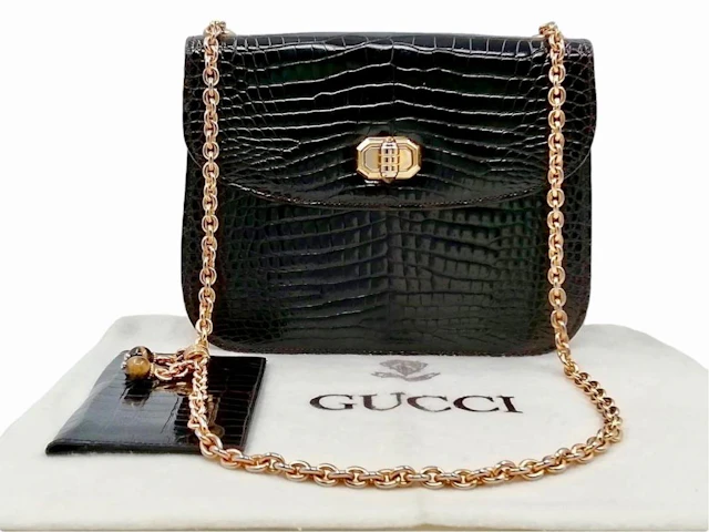 GUCCI Dark brown Croc Porosus Bag.