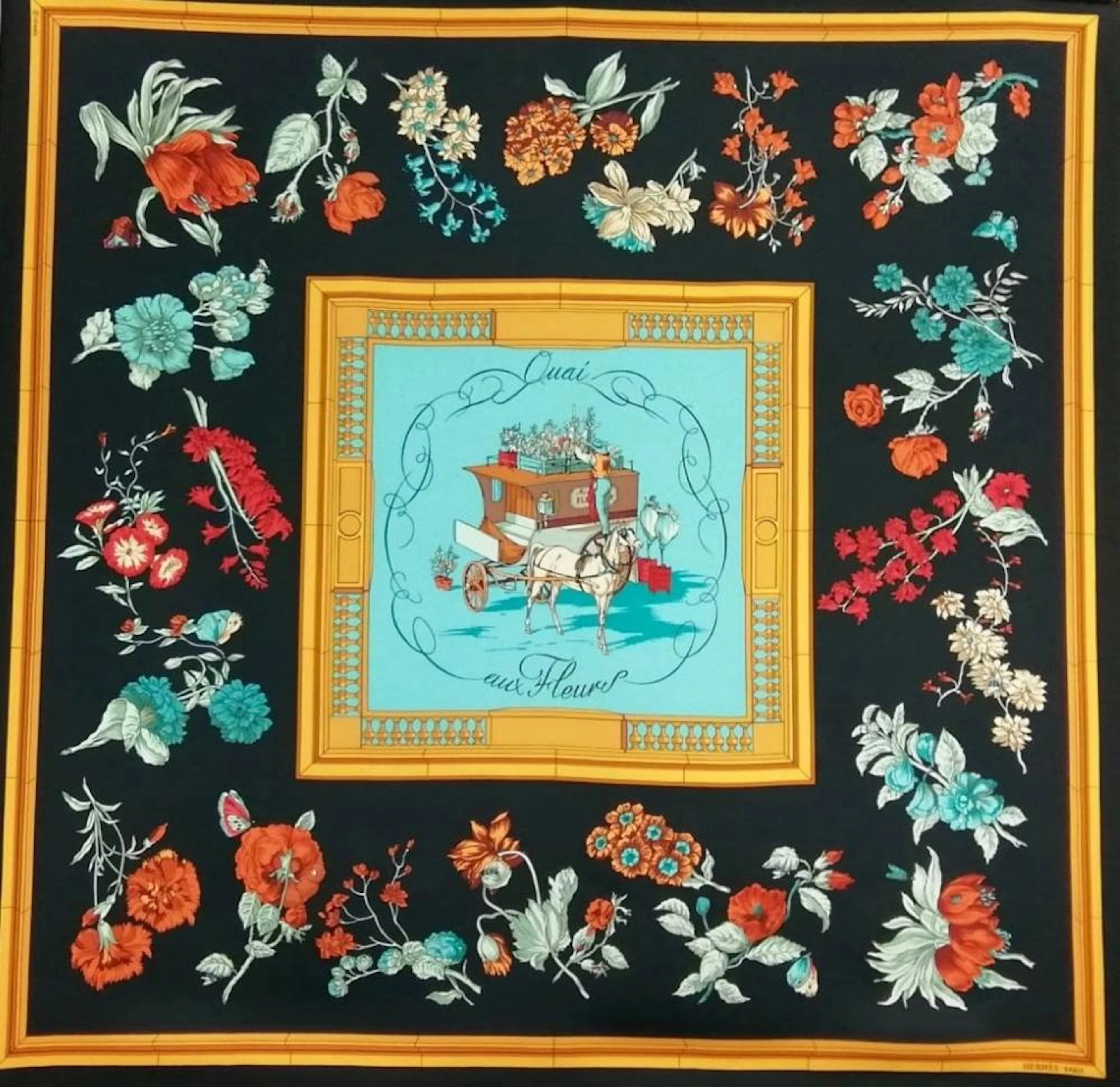 HERMES Silk carré foulard "Quai aux fleurs".