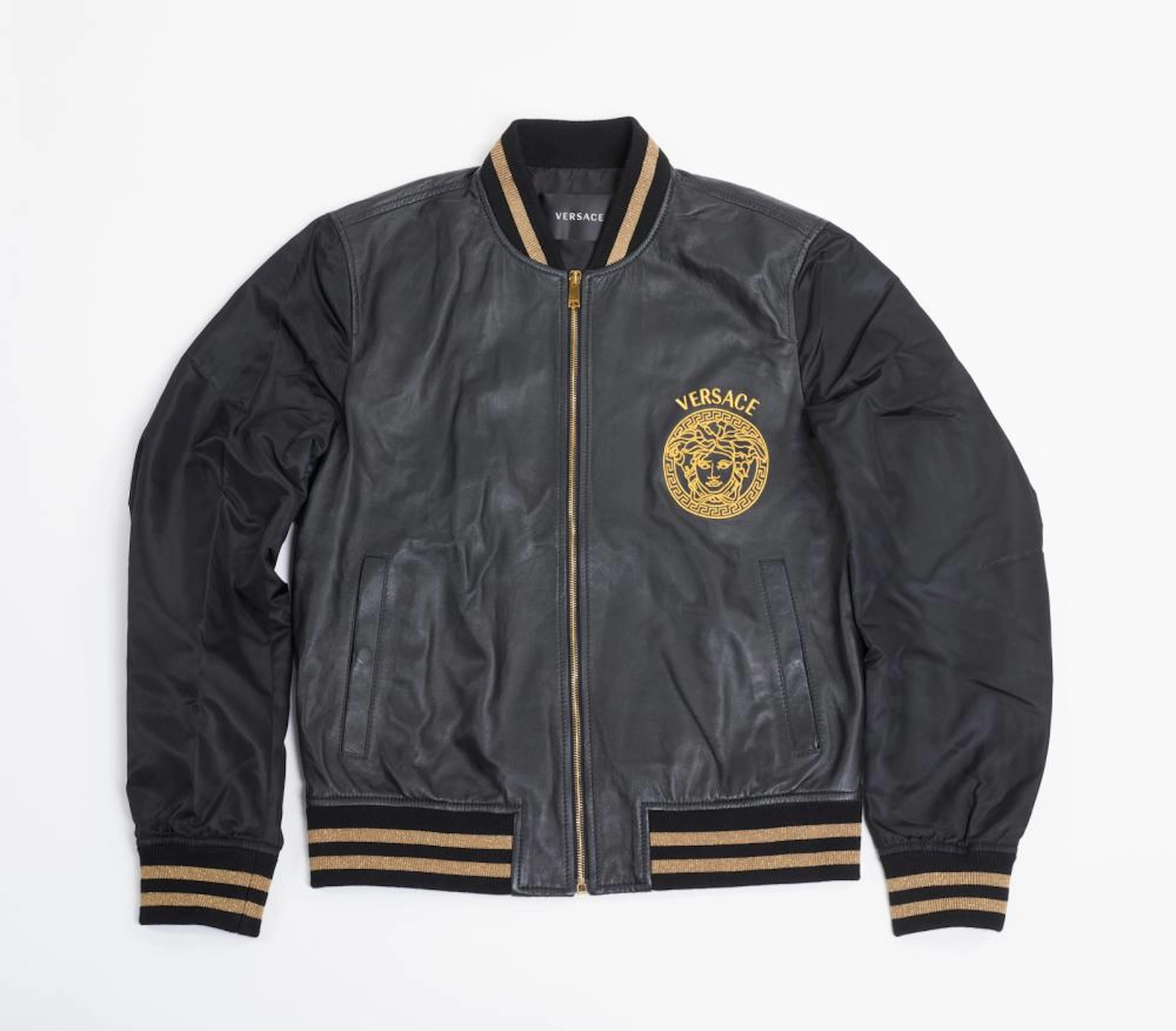 VERSACE GIANNI (1946 - 1997) Bomber in nappa leather and black technical fabric.