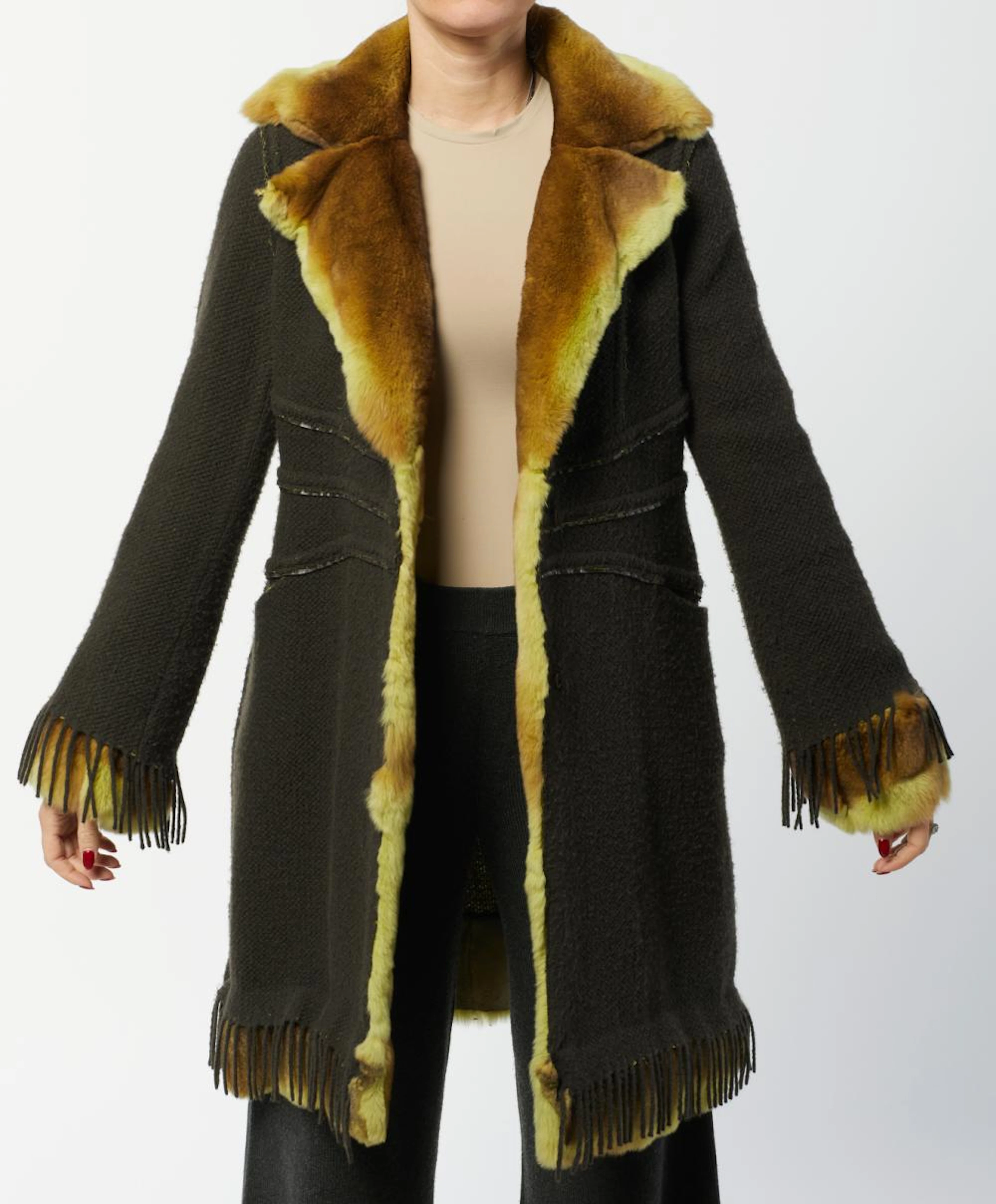 SCERVINO ERMANNO - Black wool coat with fur details.