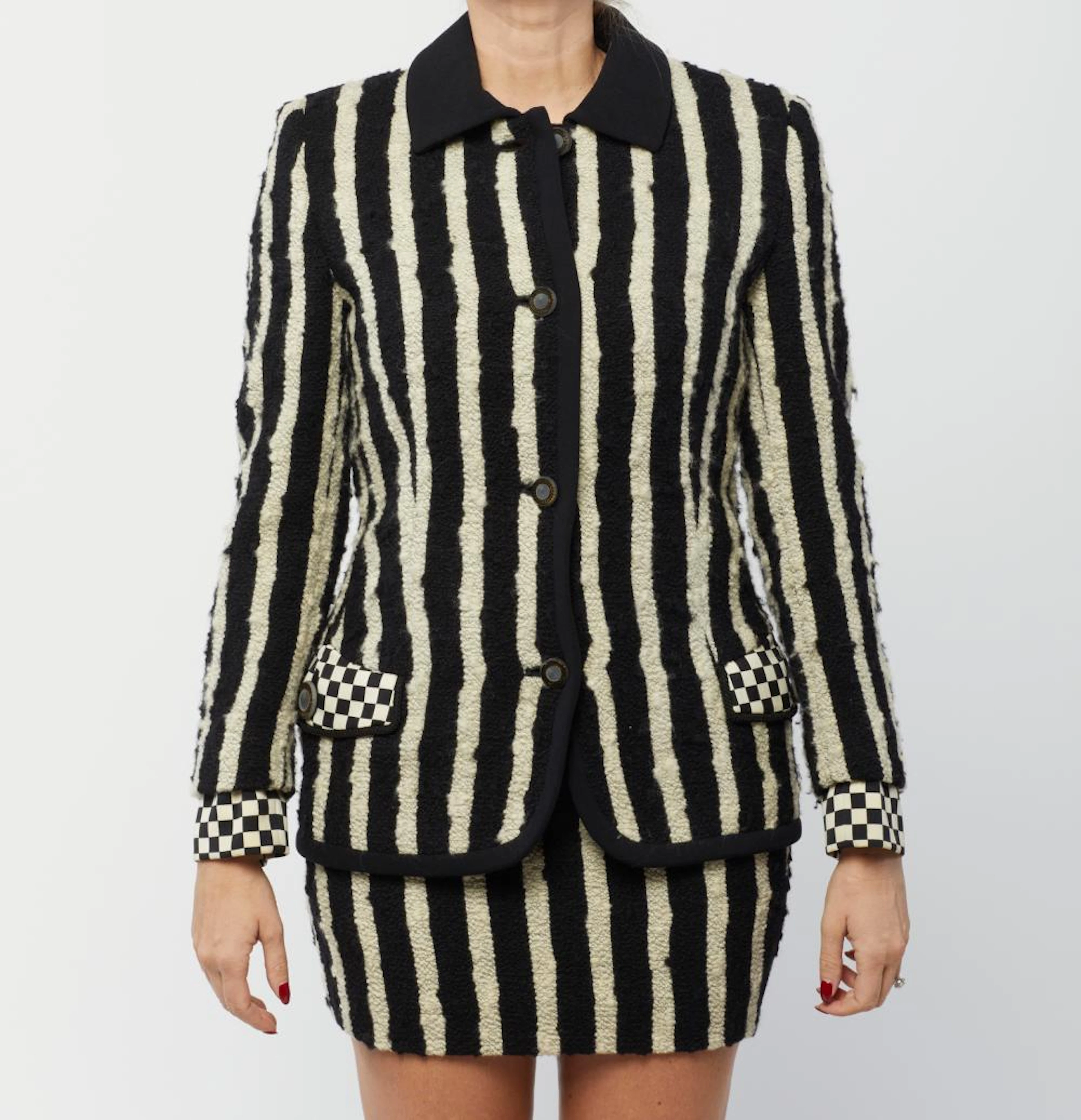 VERSACE GIANNI (1946 - 1997) - Striped ivory white and black suit.
