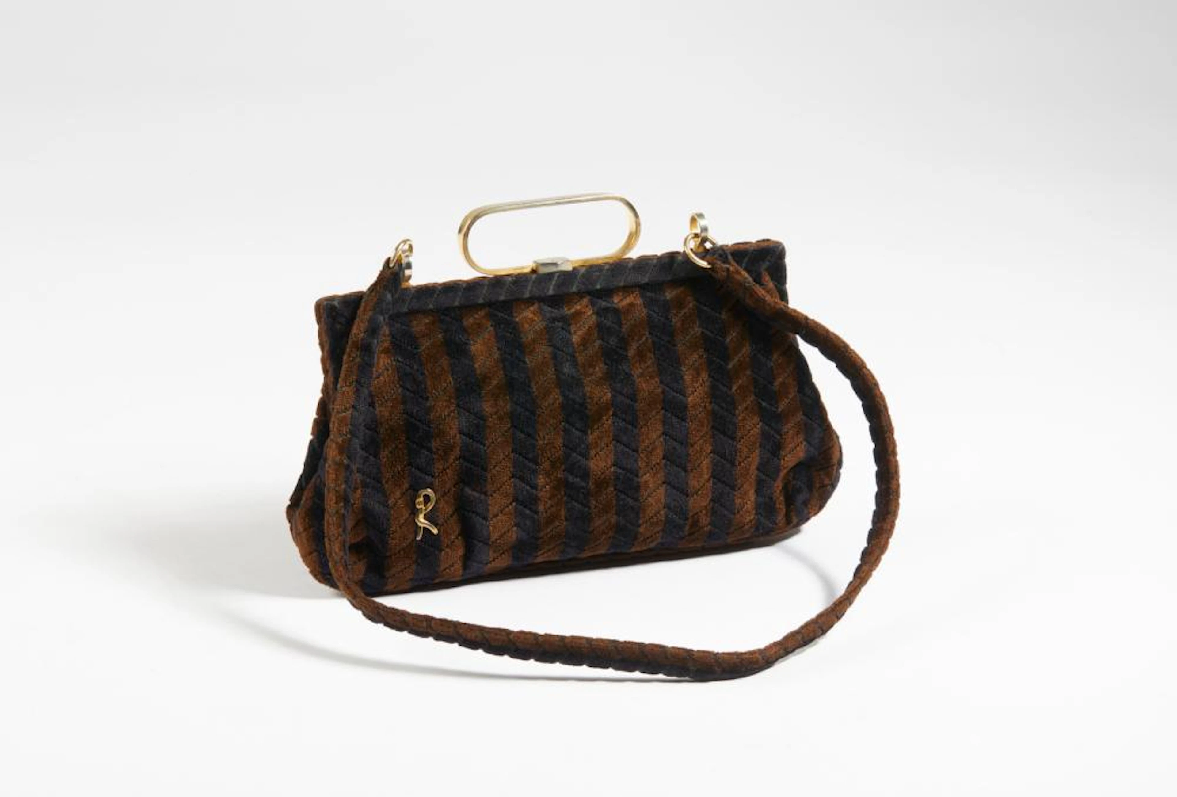 DI CAMERINO ROBERTA - Striped shoulder bag in black and brown velvet.