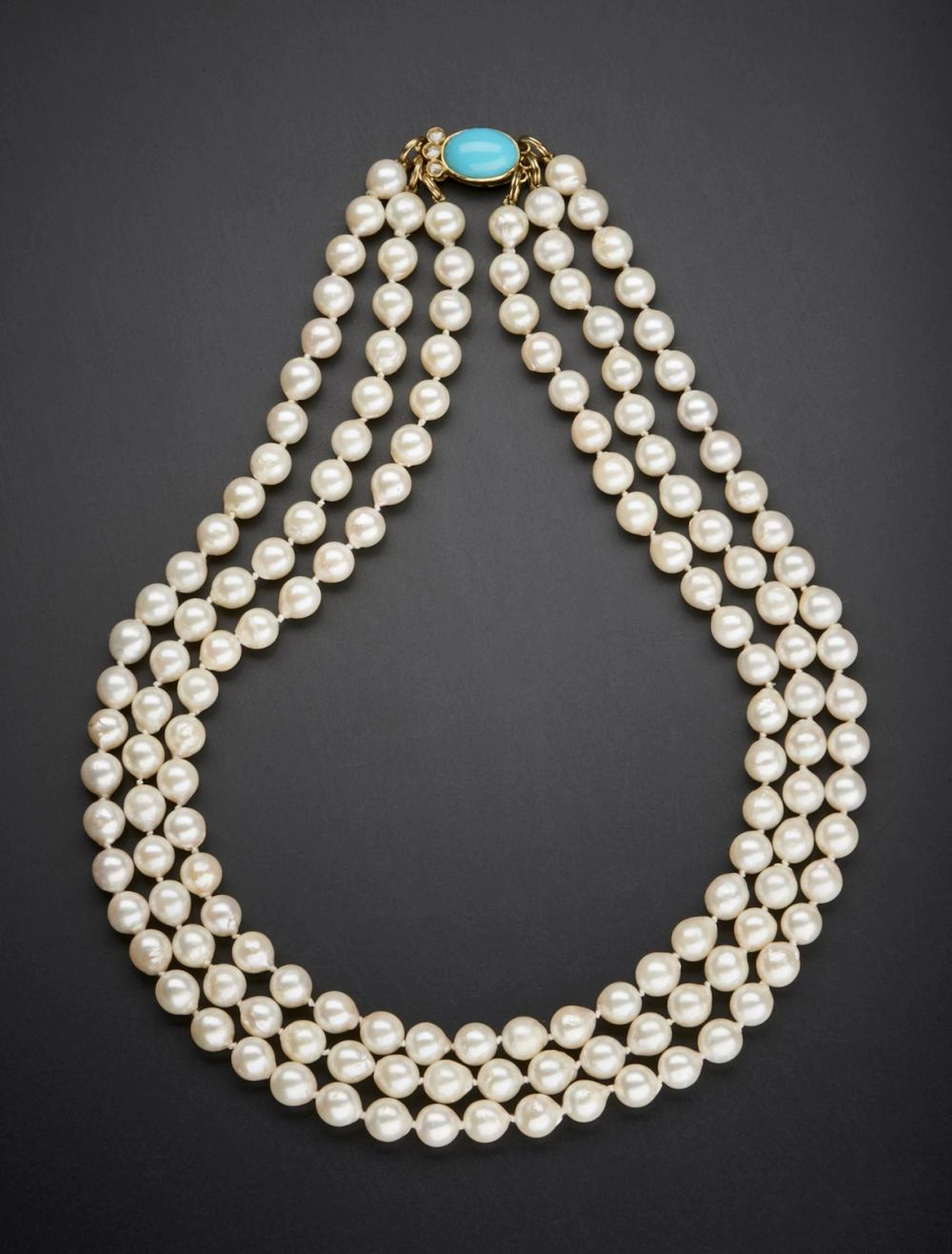 Collana triplice filo di perle coltivate d'acqua salata