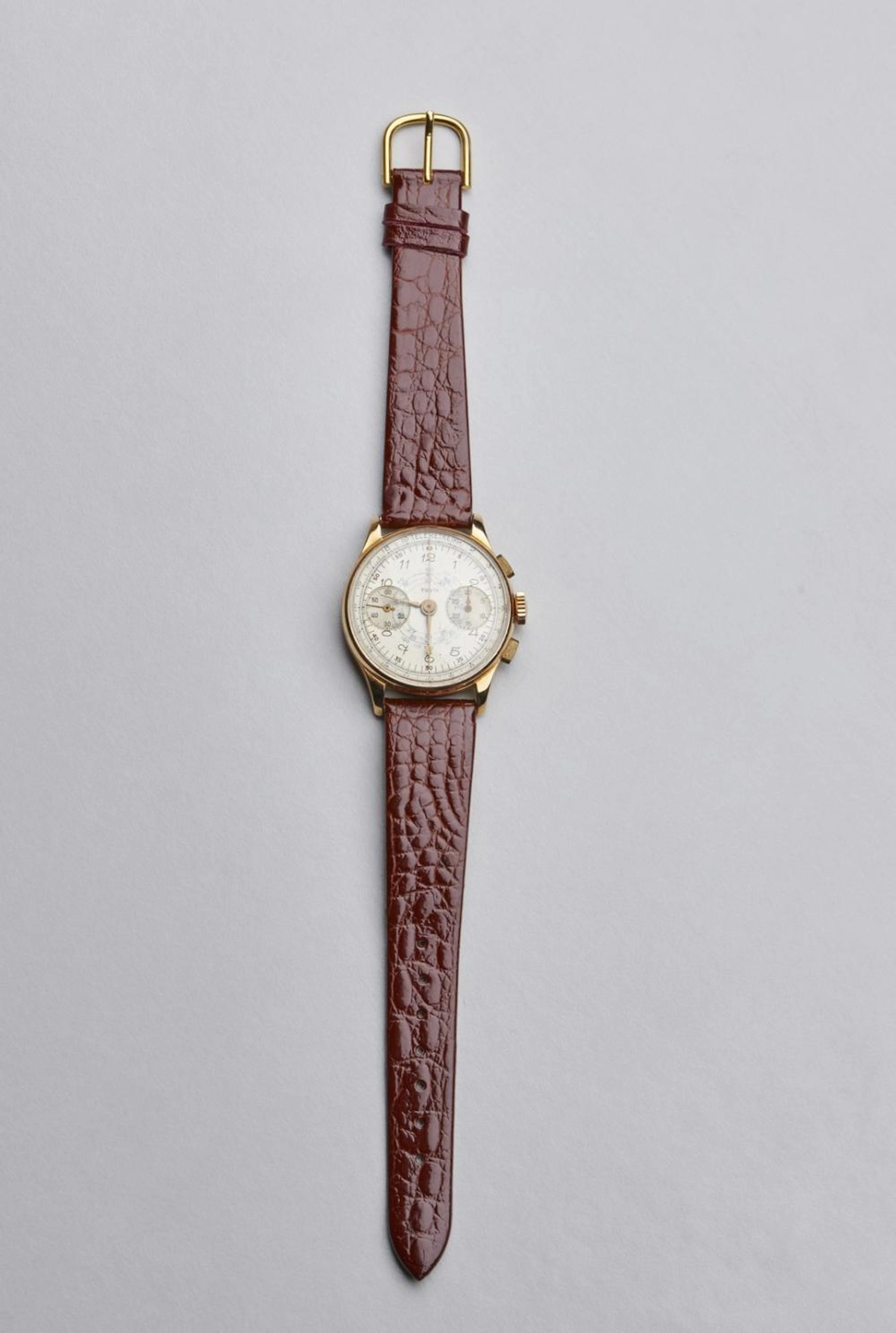 Orologio da polso in oro rosa 750/1000 cronografo marca Tevo