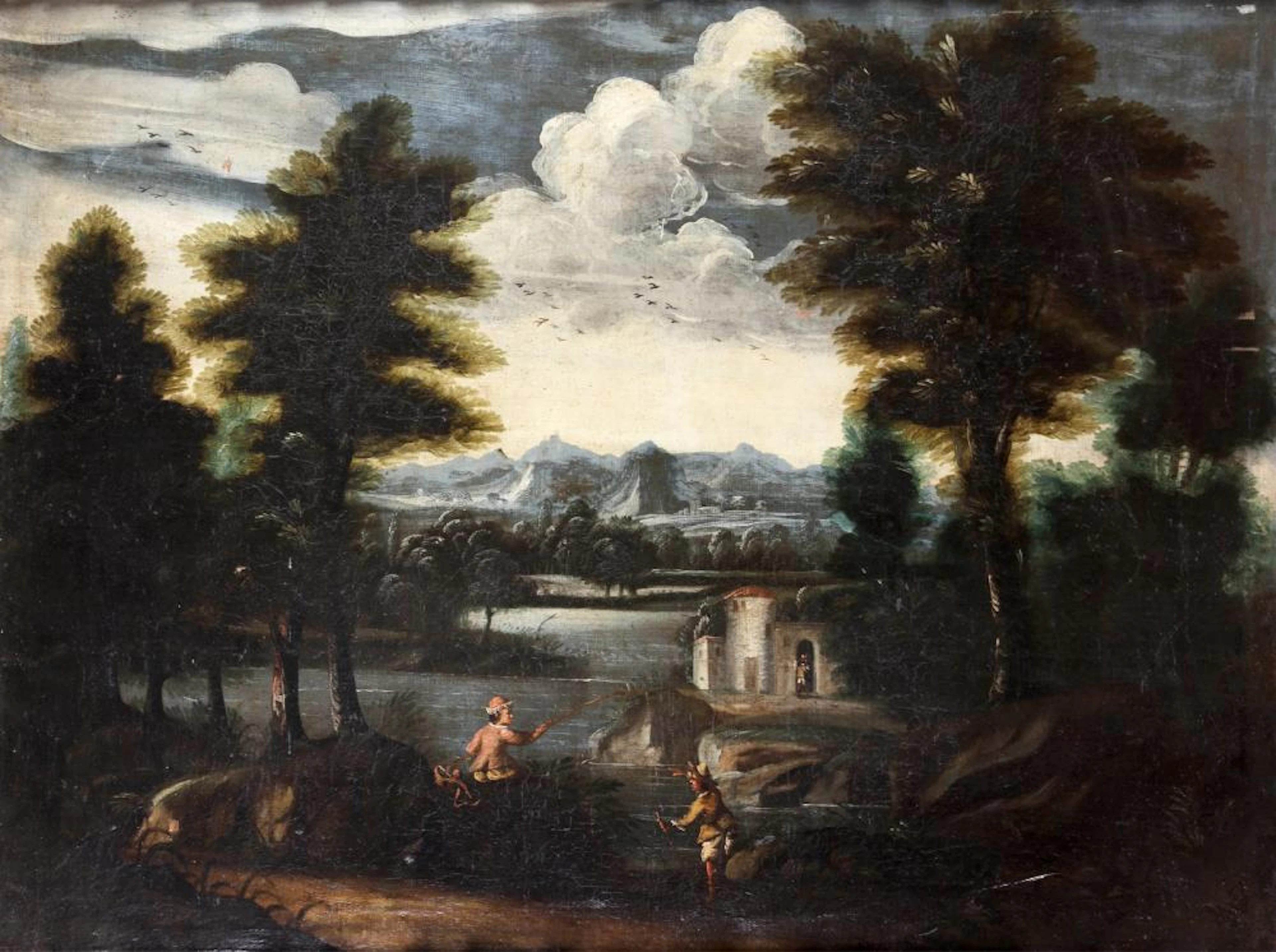 17th CENTURY VENETO ARTIST Figures in a landscape.