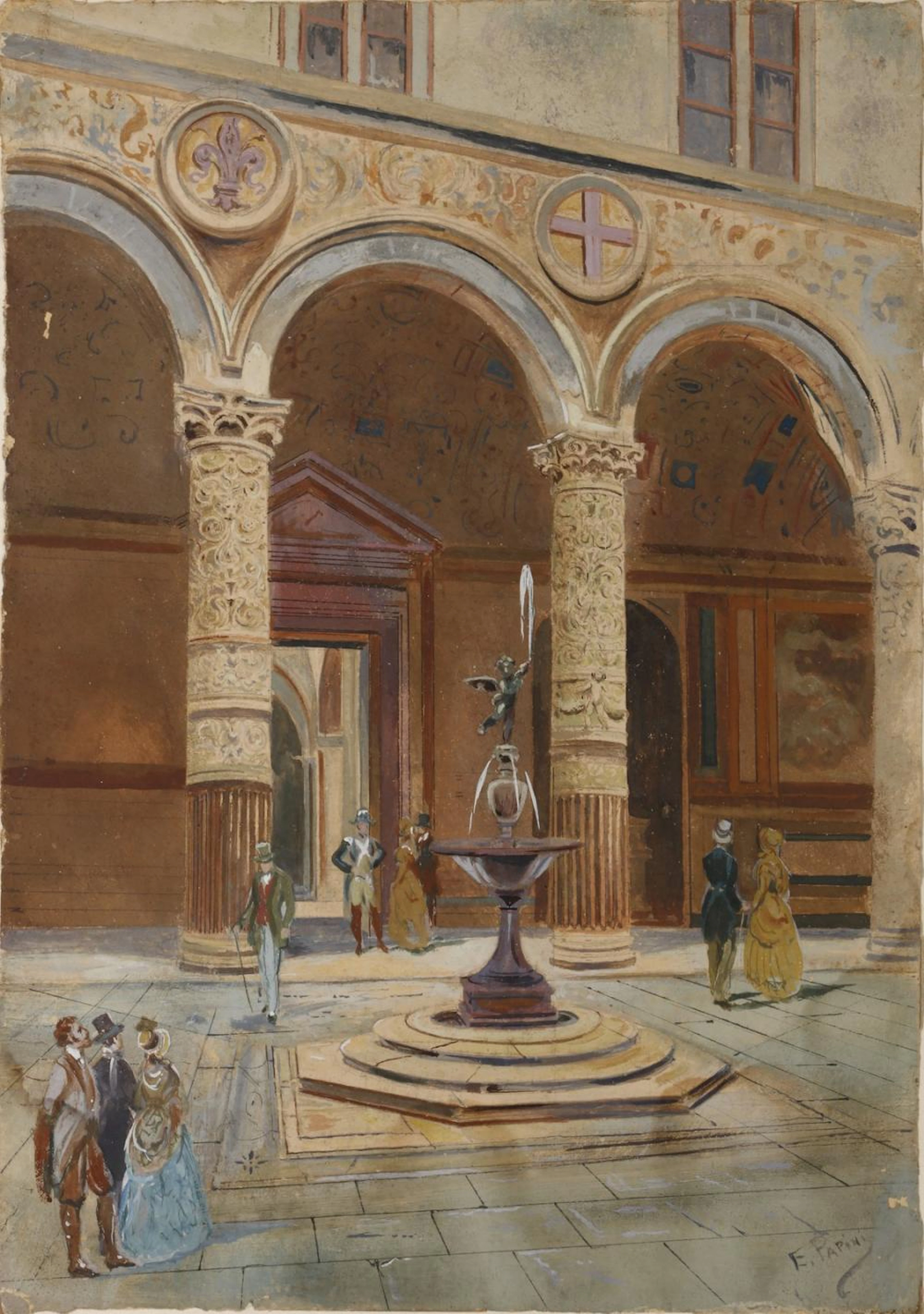 PAPINI EMILIO (1870 - 1950) Courtyard of Palazzo Vecchio in Florence