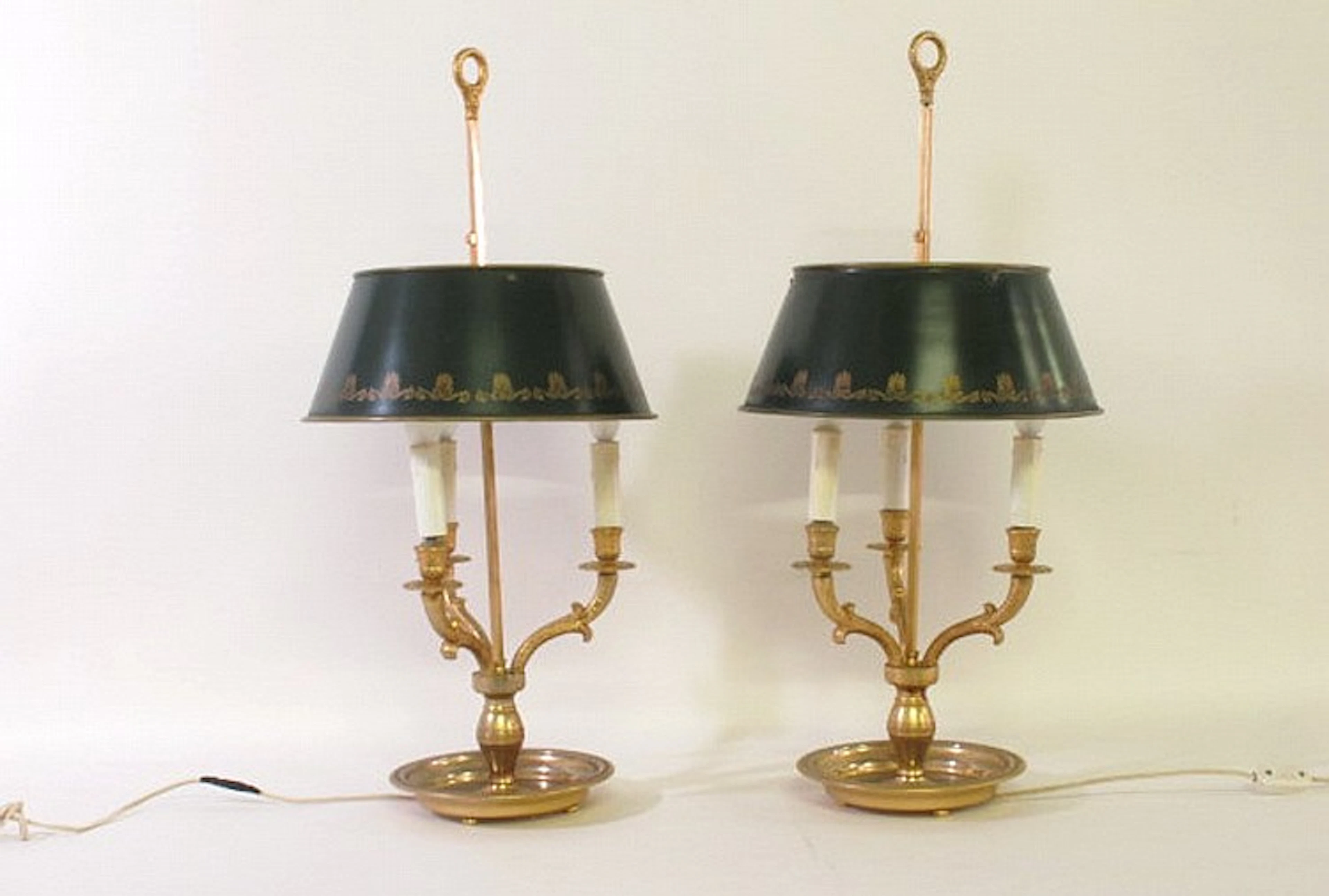 Pair of French Gilt Bouillotte Lamps