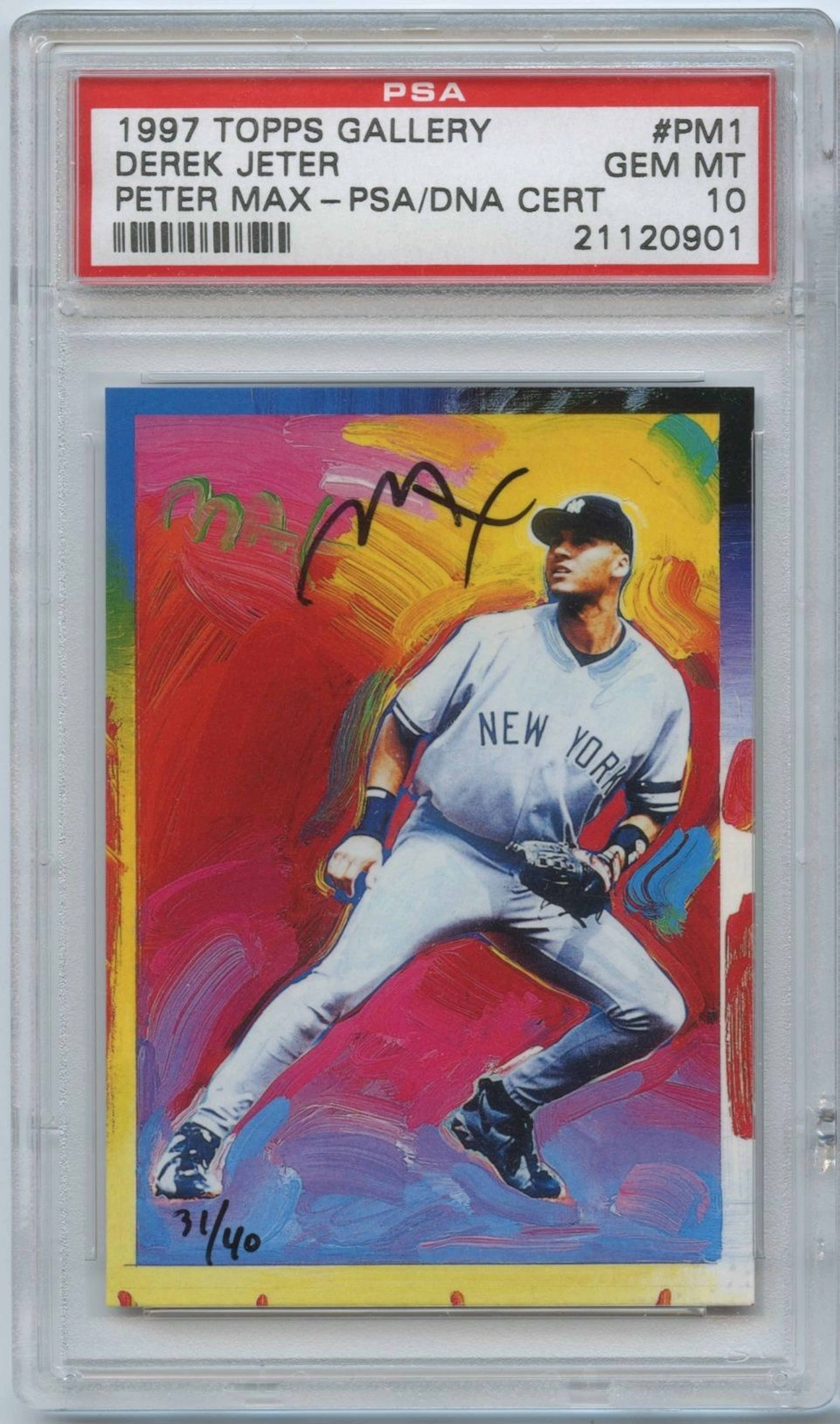 1997 Topps Gallery Peter Max Autograph #PM1 Derek Jeter PSA 10 Pop 1 #d 31/40