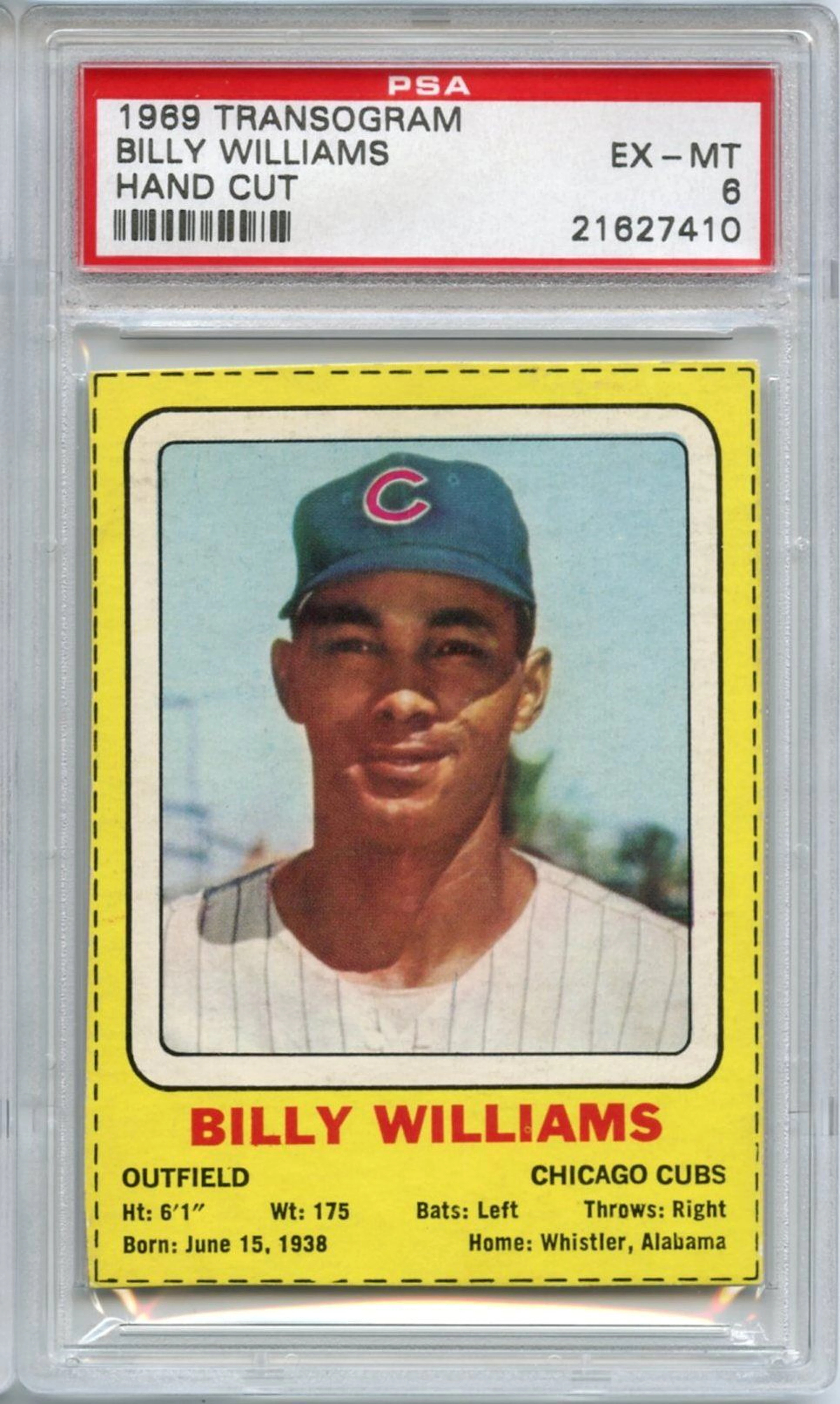 Tough 1969 Transogram Hand Cut Billy Williams PSA 6 EX-MT Low Pop