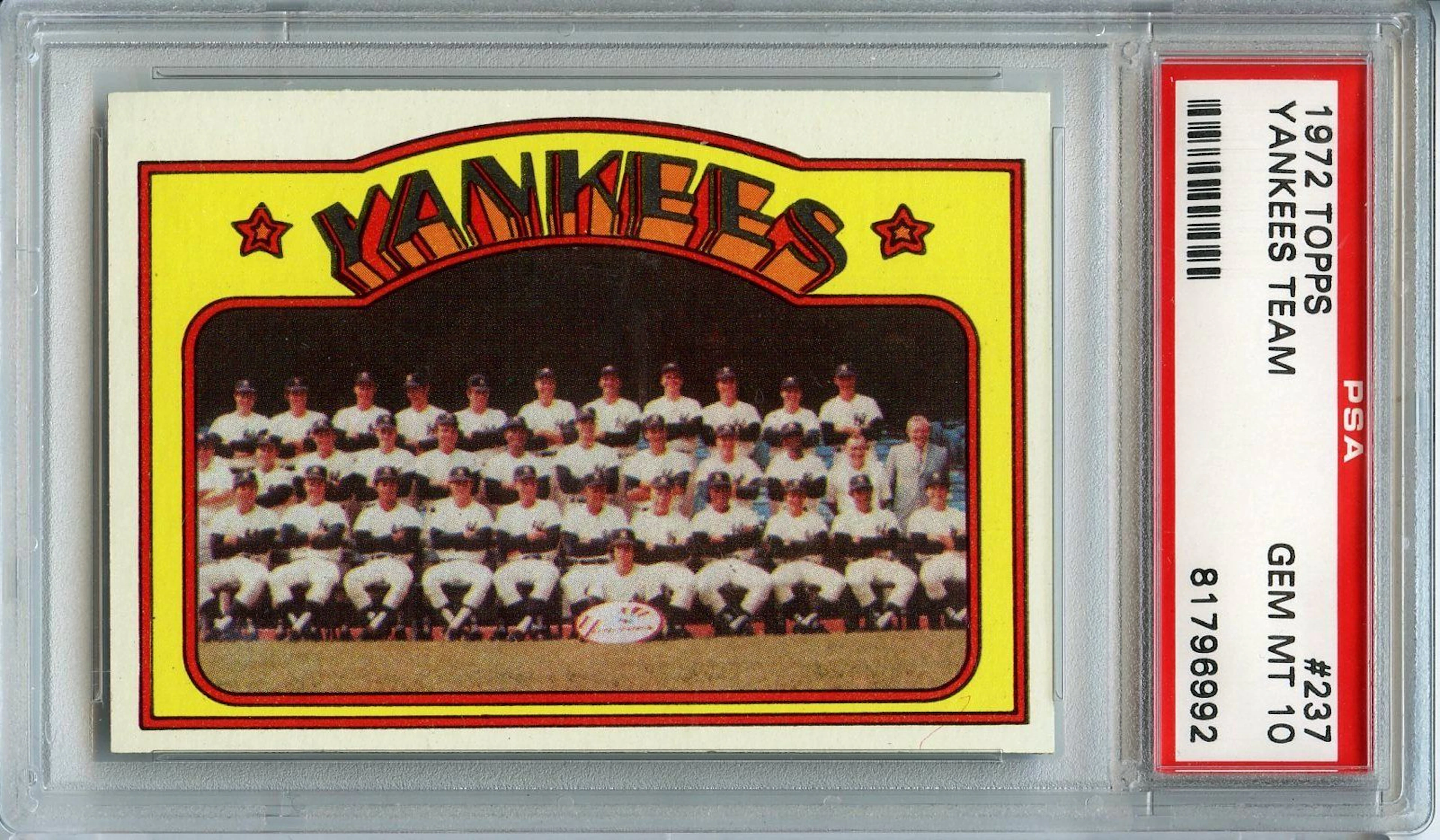 1972 Topps #237 Yankees Team PSA 10 Gem Mint