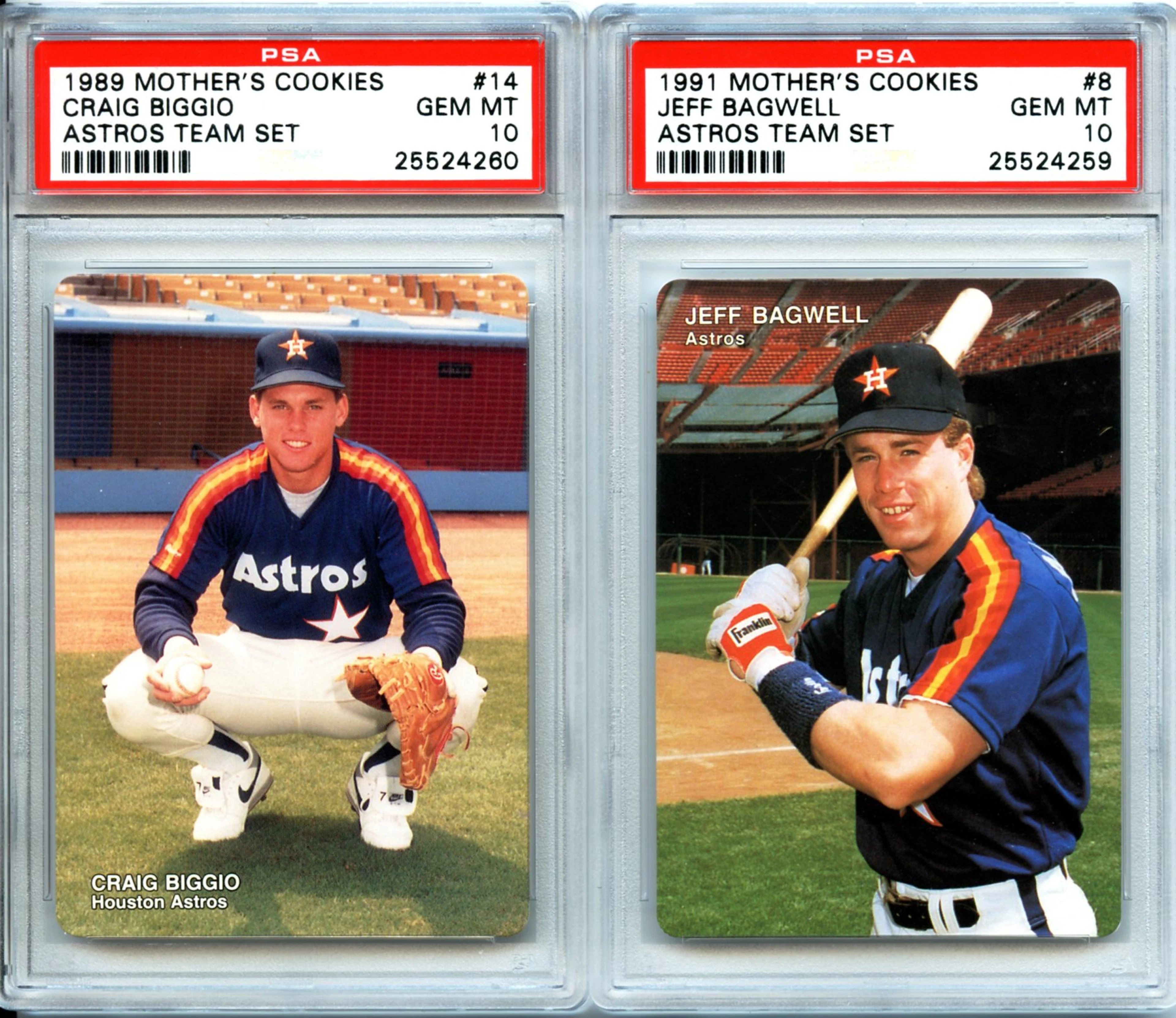 1989 & 1991 Mother's Cookies Craig Biggio & Jeff Bagwell RC Rookie...
