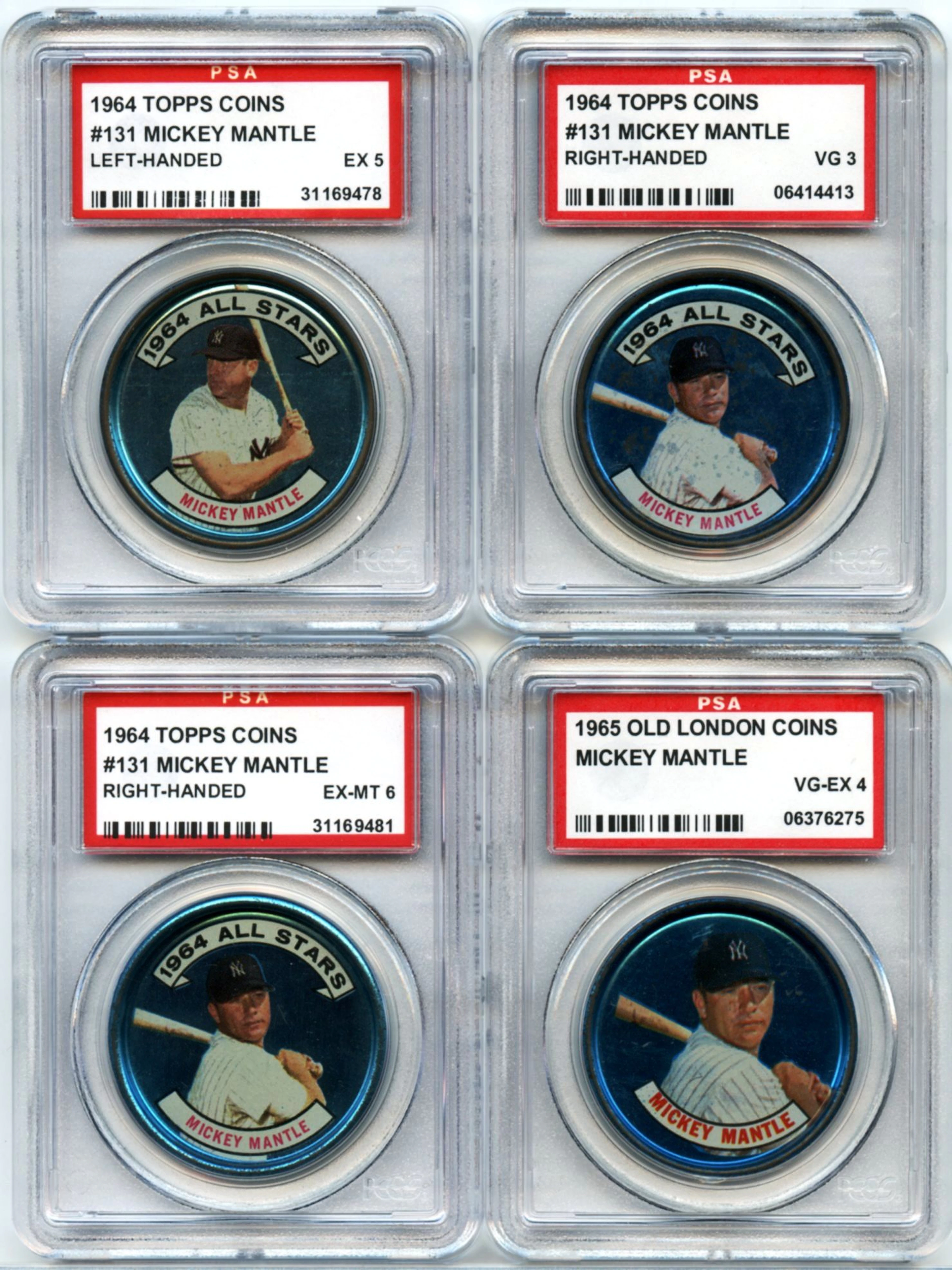 1964-1965 Topps & Old London Coins Mickey Mantle PSA Graded Group of 4