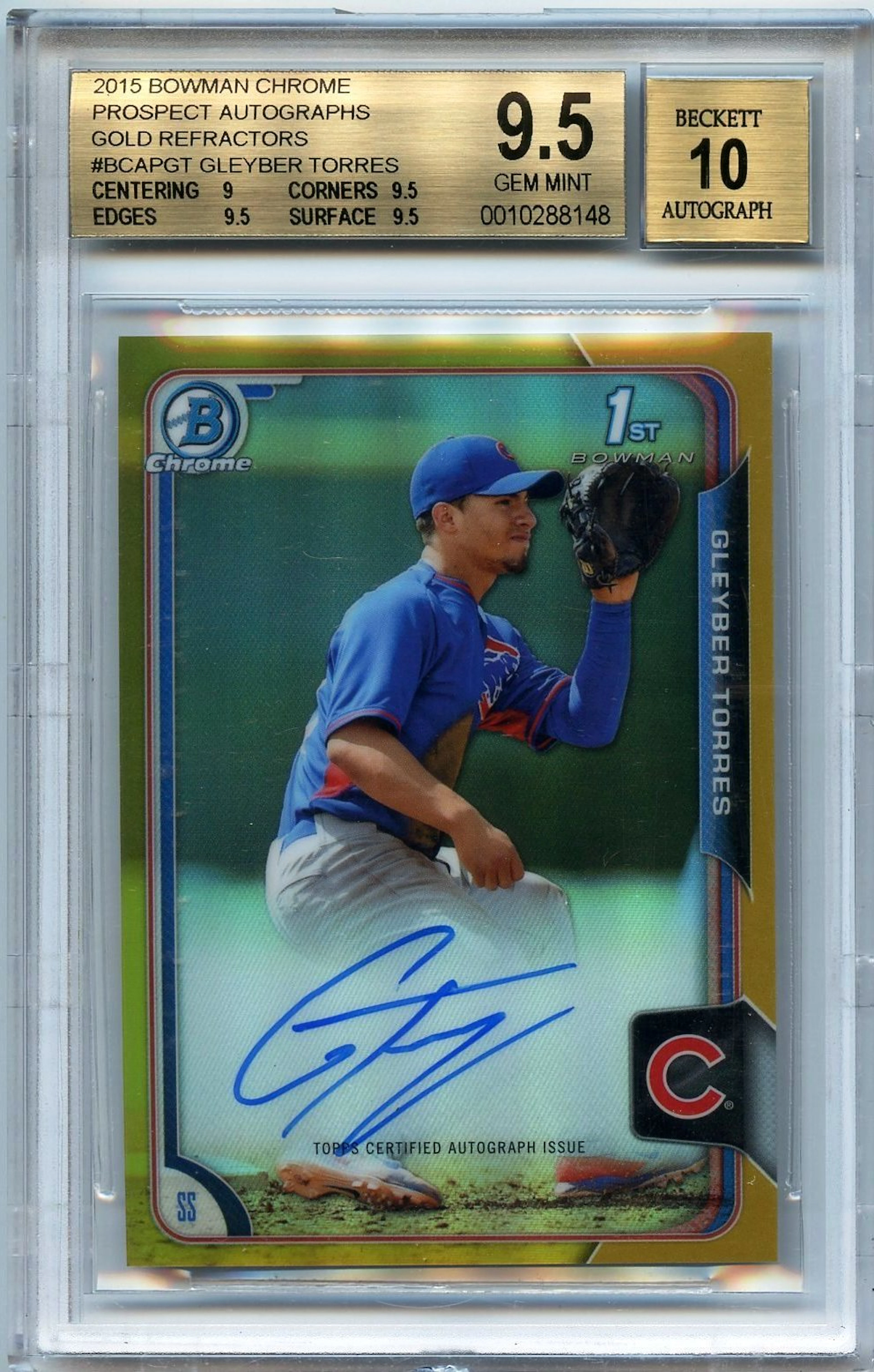 2015 Bowman Chrome Prospect Autographs Gold Refractors #BCAPGT...