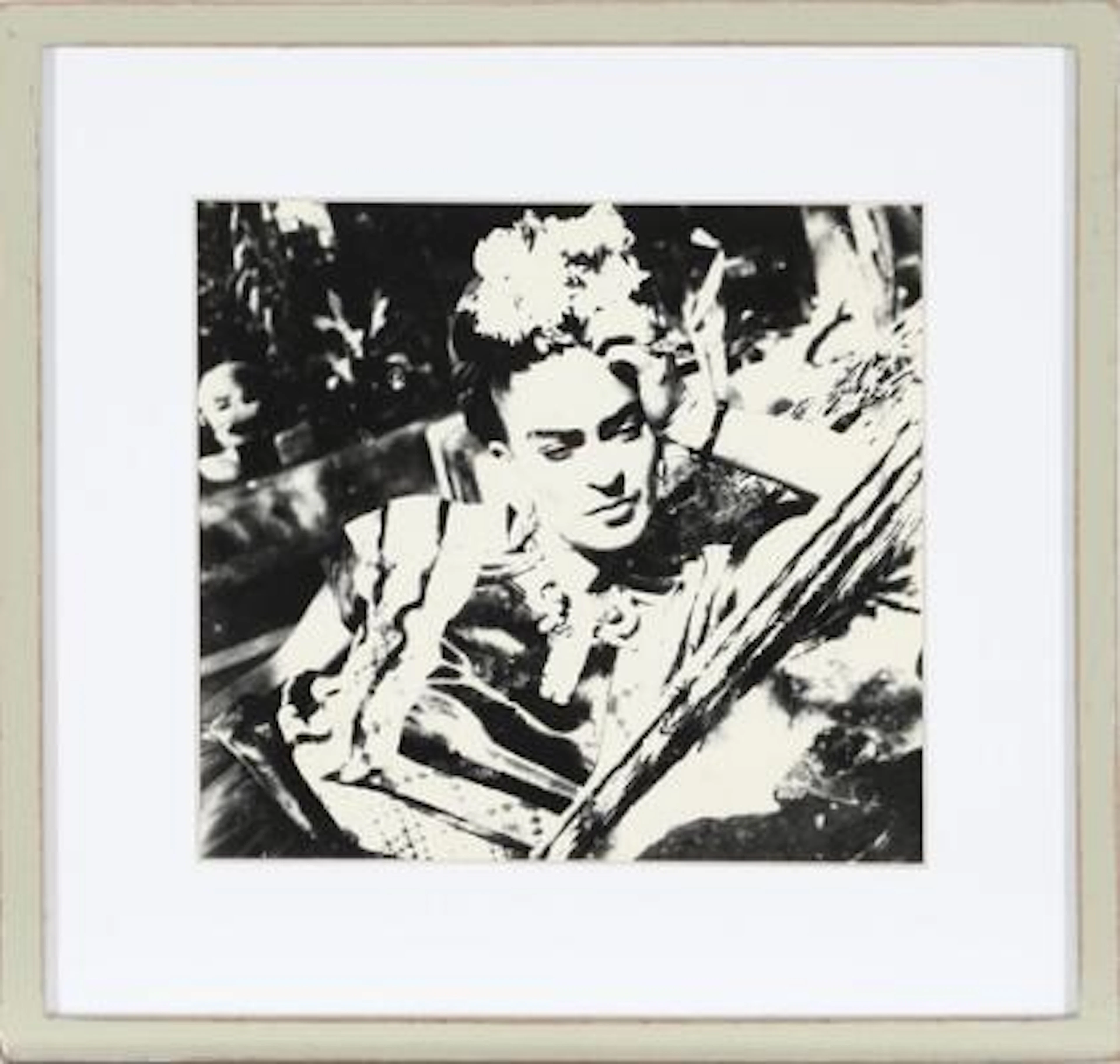 Original b/w press photograph of Mexican painter Frida Kahlo (1907-1954)