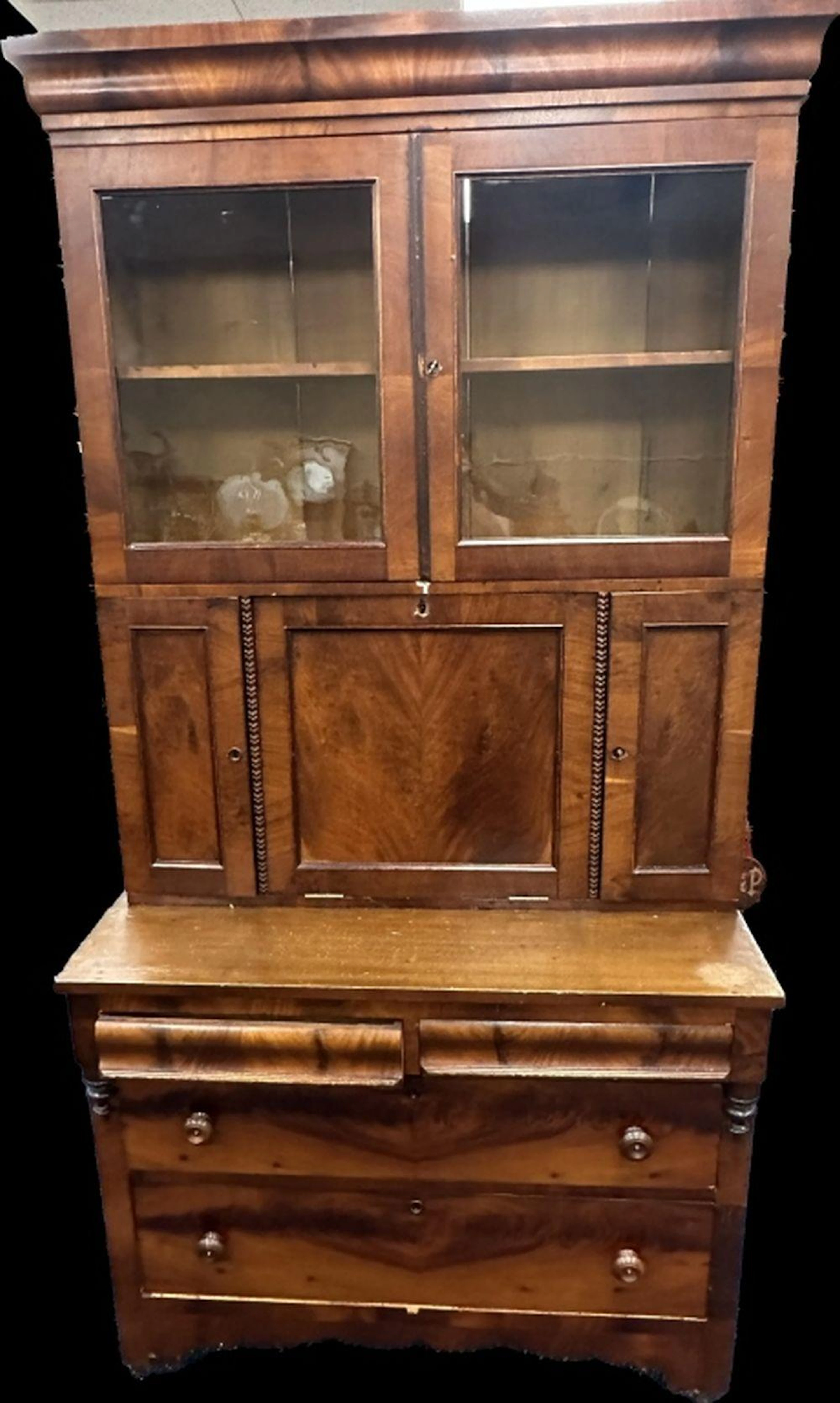 Mahogany Step Back Bookcase Desk Drawer 2 pc.