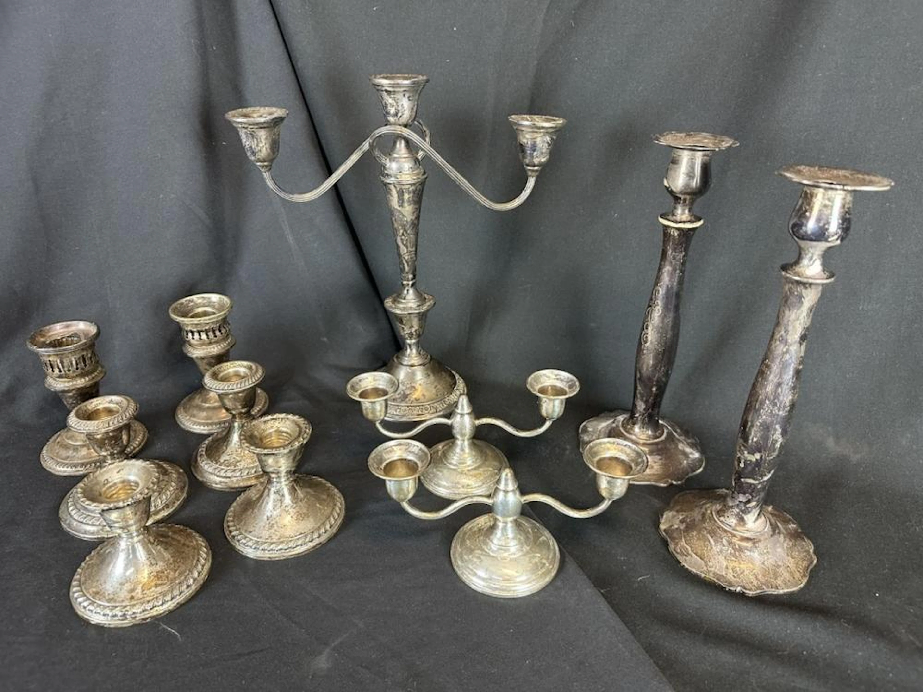 11 Pcs. Sterling Silver Candlesticks VarHeights