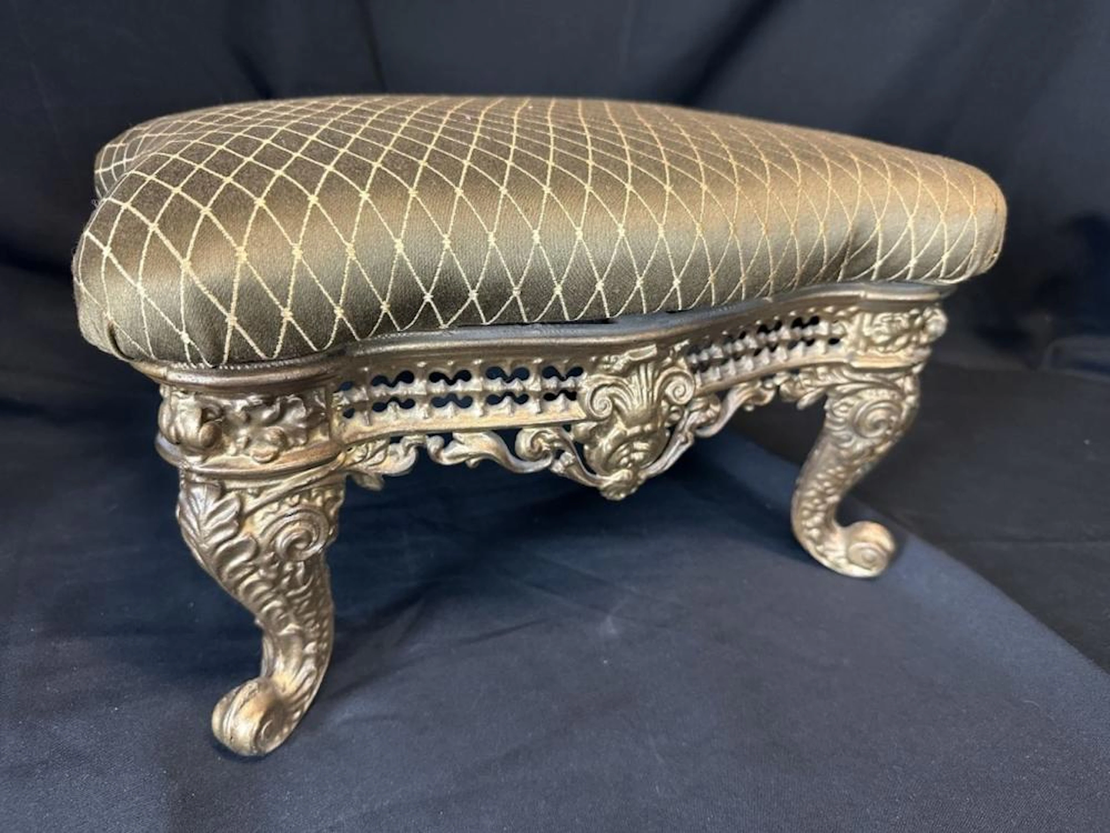 1800s Cast Iron Upholstered Footstool
