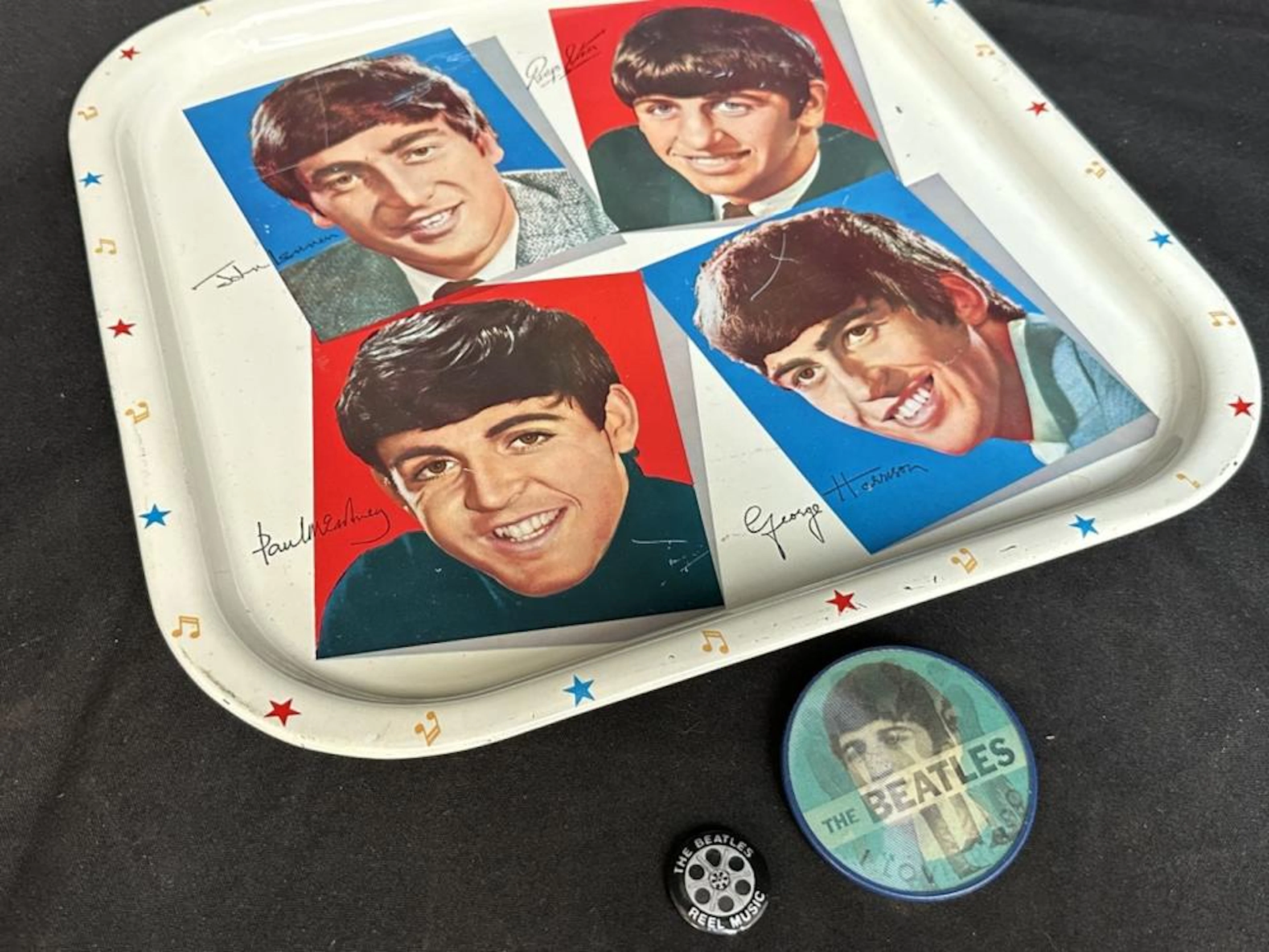 Vintage Beatles Fab Four Tray & Flasher Butto