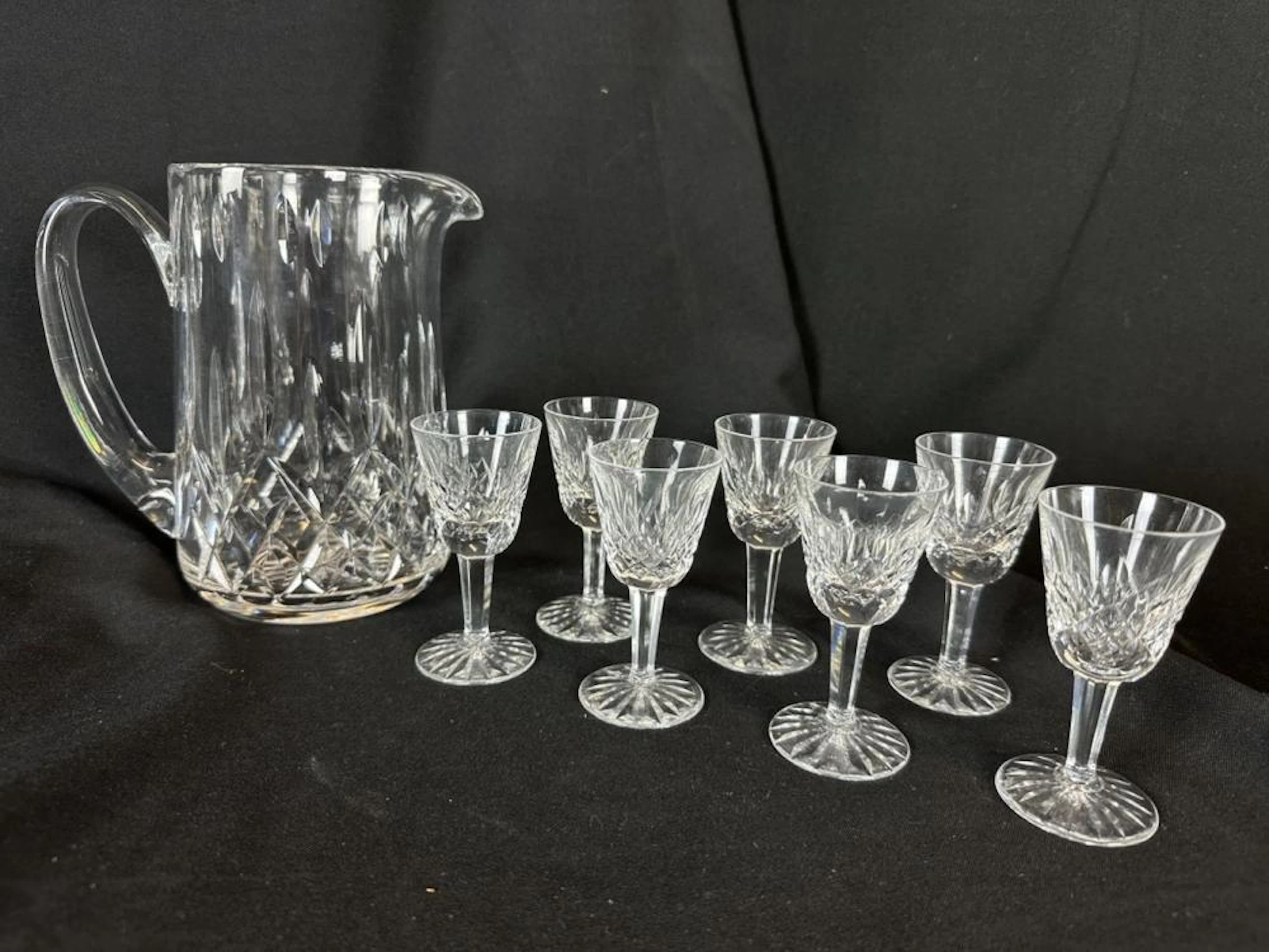 8pcs. Waterford Crystal Sherry Glasses & Pitcher
