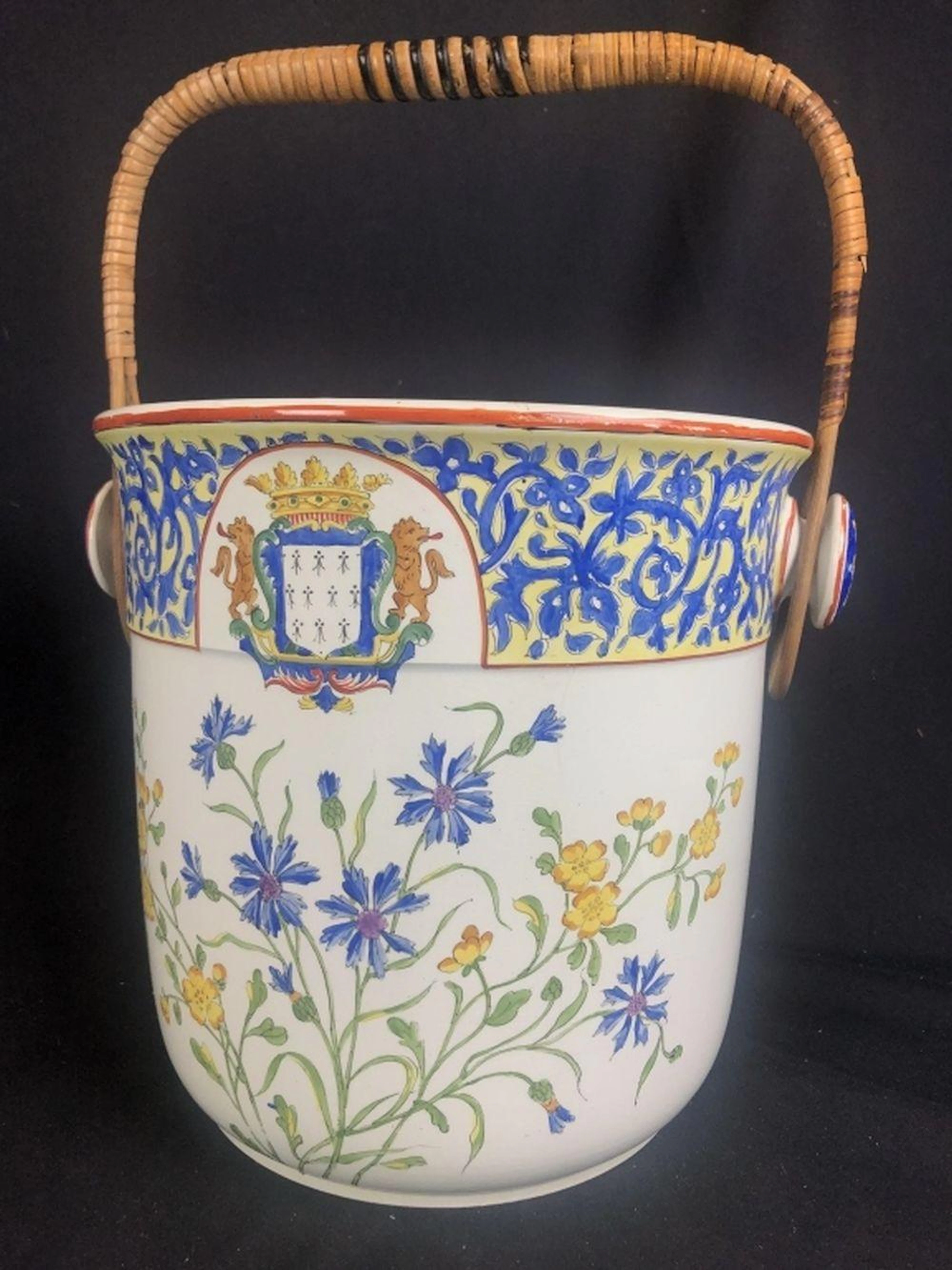 French Hand Painted Bretagne Porcelain Slop Pail