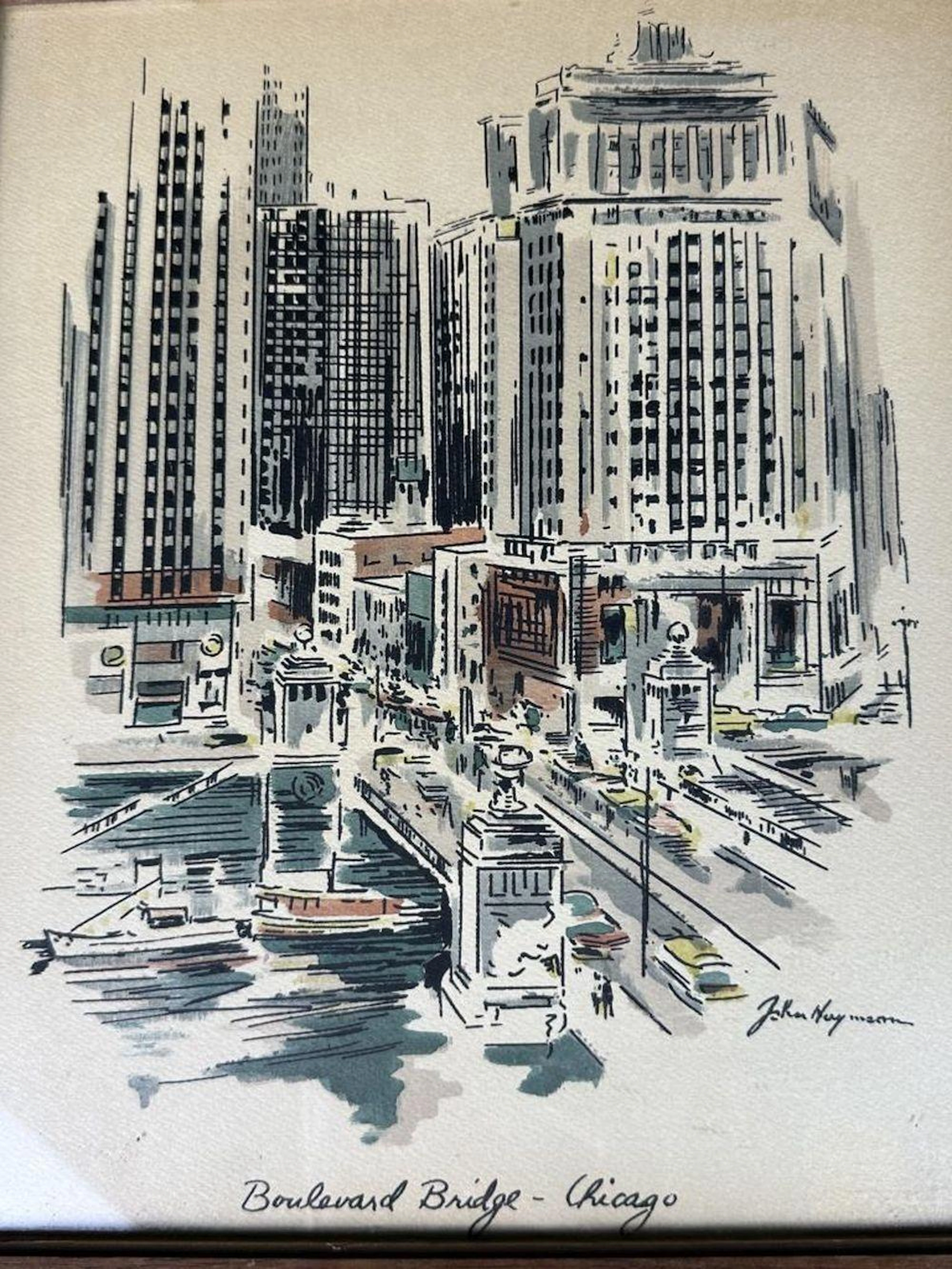Boulevard Bridge - Chicago lithograph John Haymso