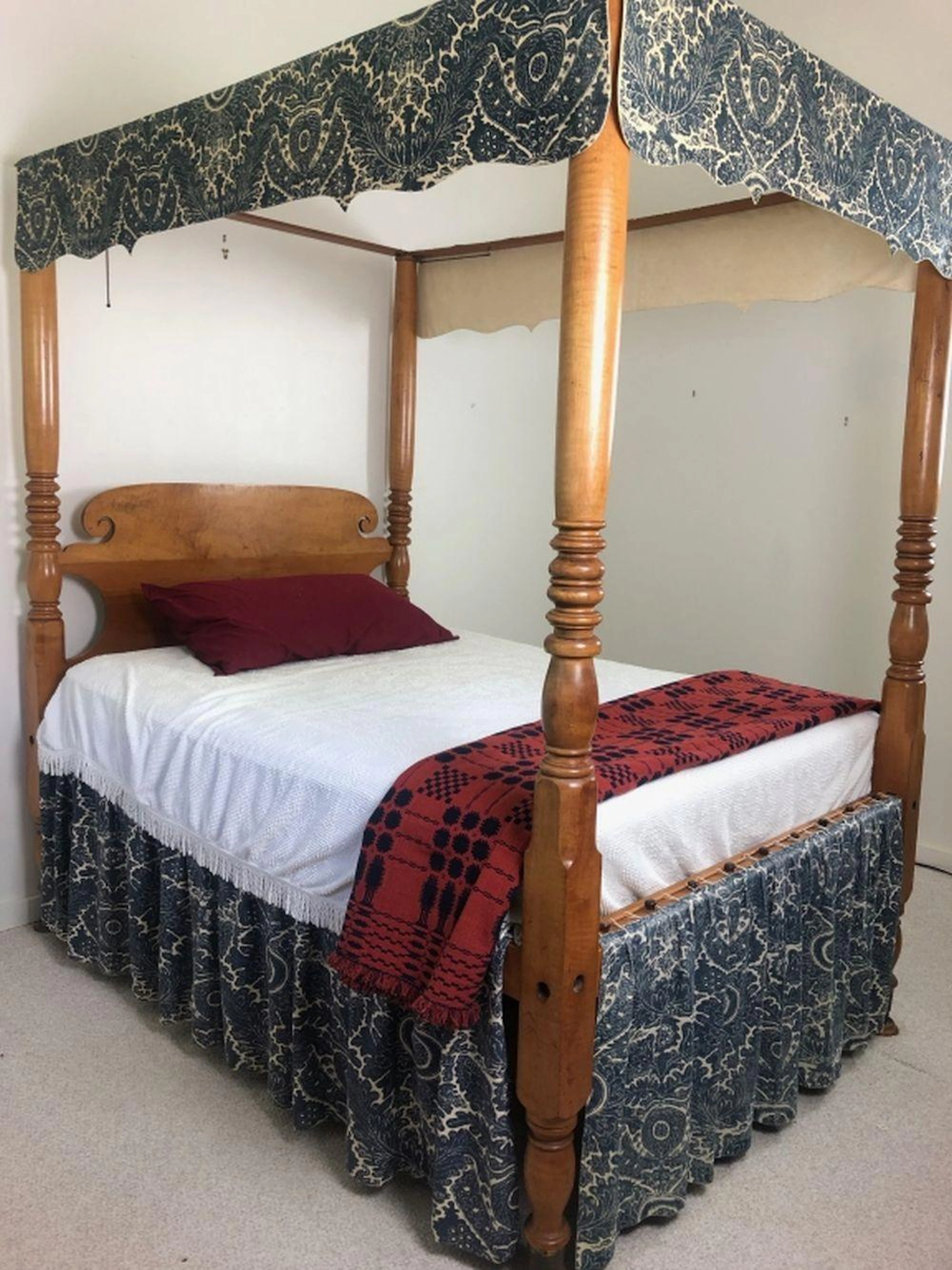 Antique Four Poster Maple Carved Canopy Full Bed