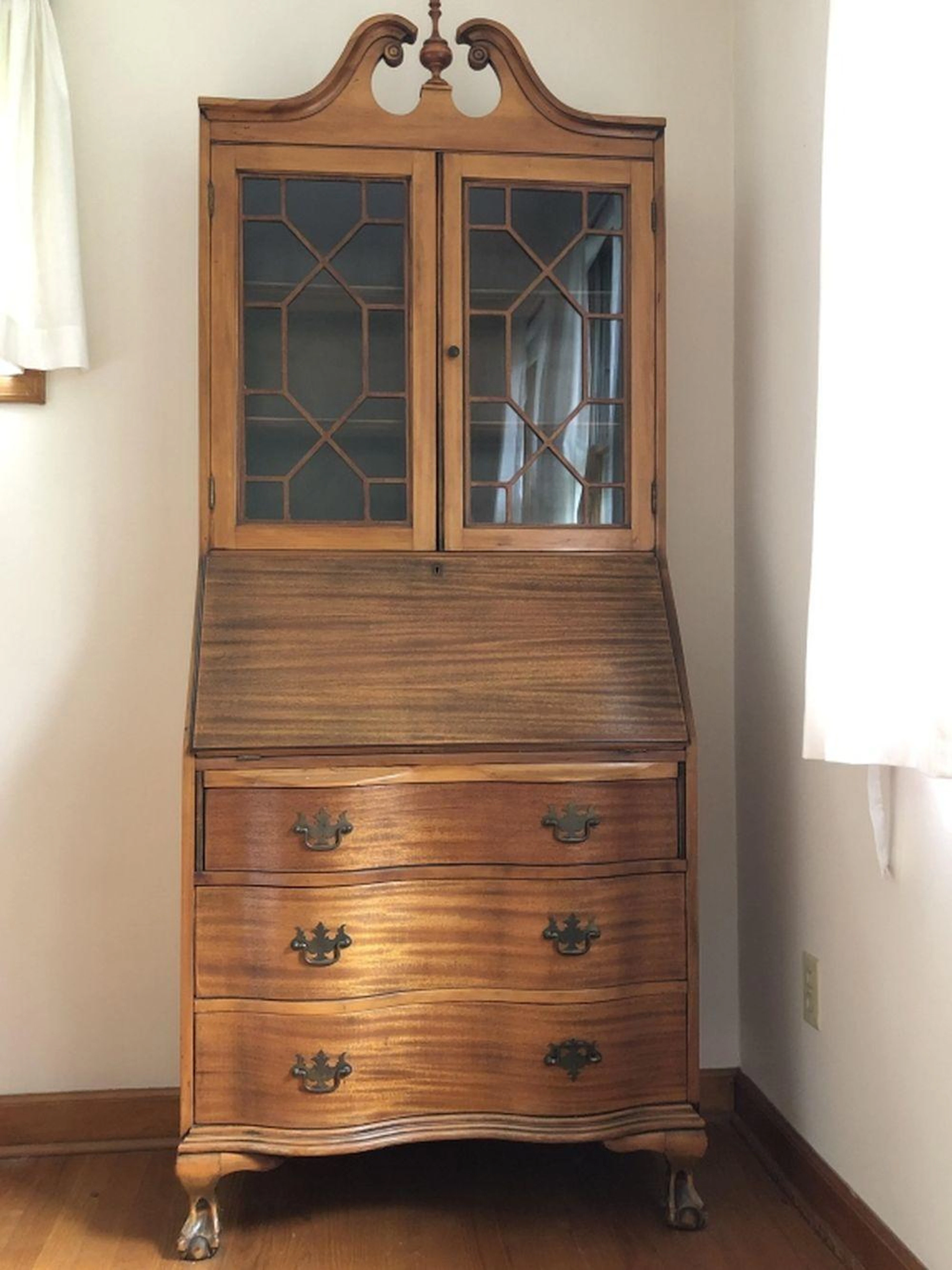 French Drop Down Secretary w/ Glass Panel Hutch