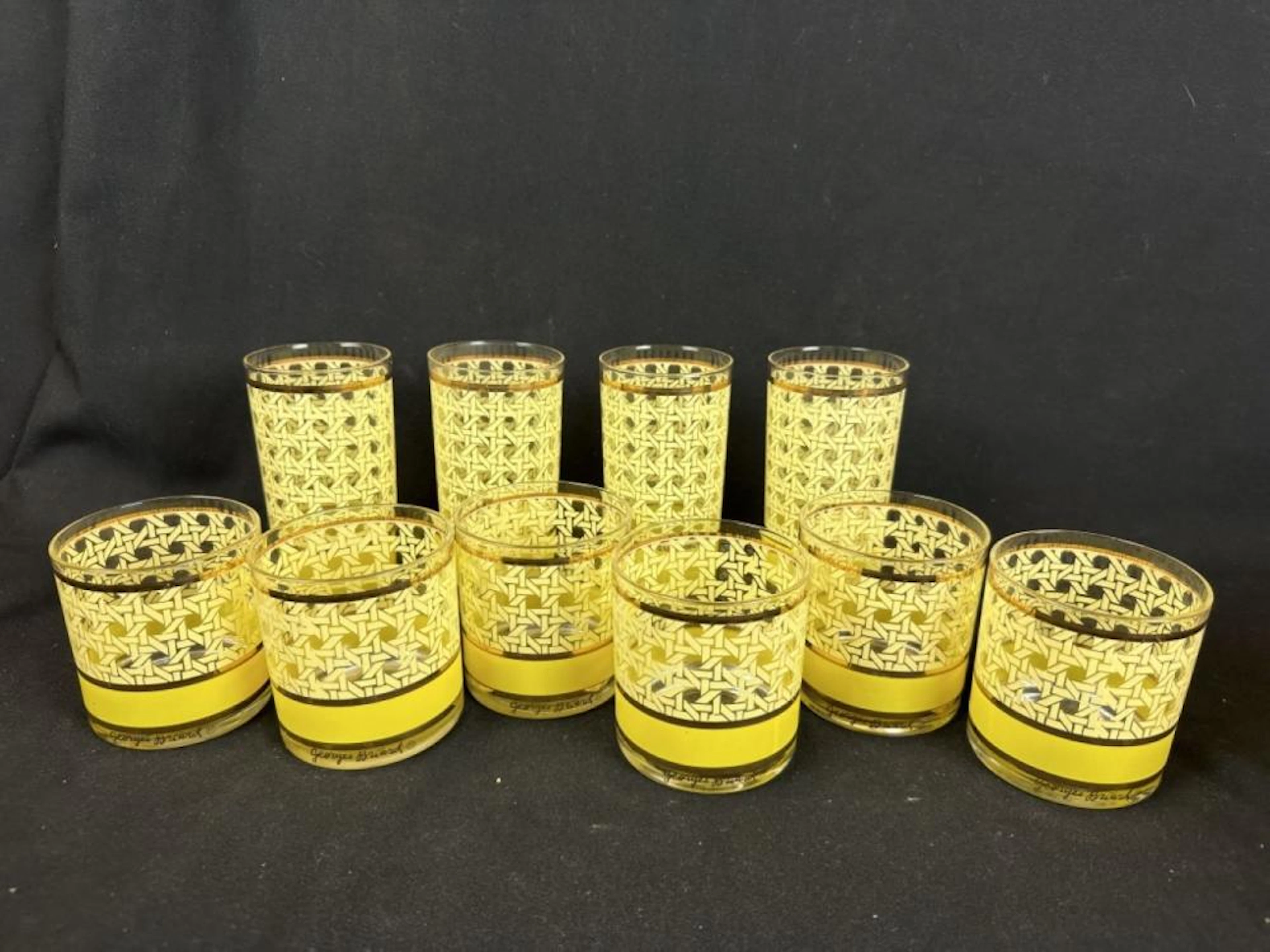 10pc Georges Briard MCM Yellow Gold Cane Glasses