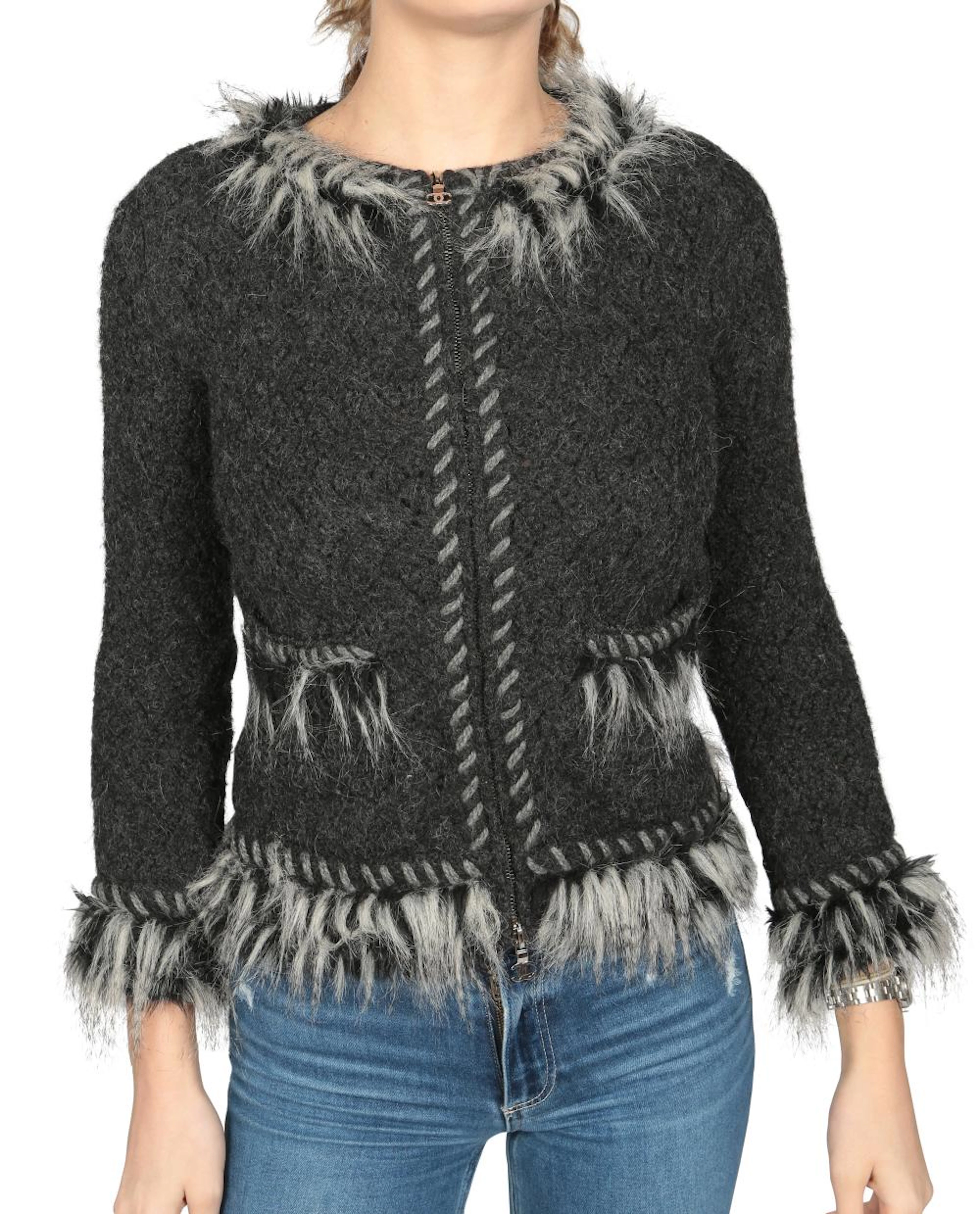 CHANEL, A FLUFFY GREY ALPACA JACKET