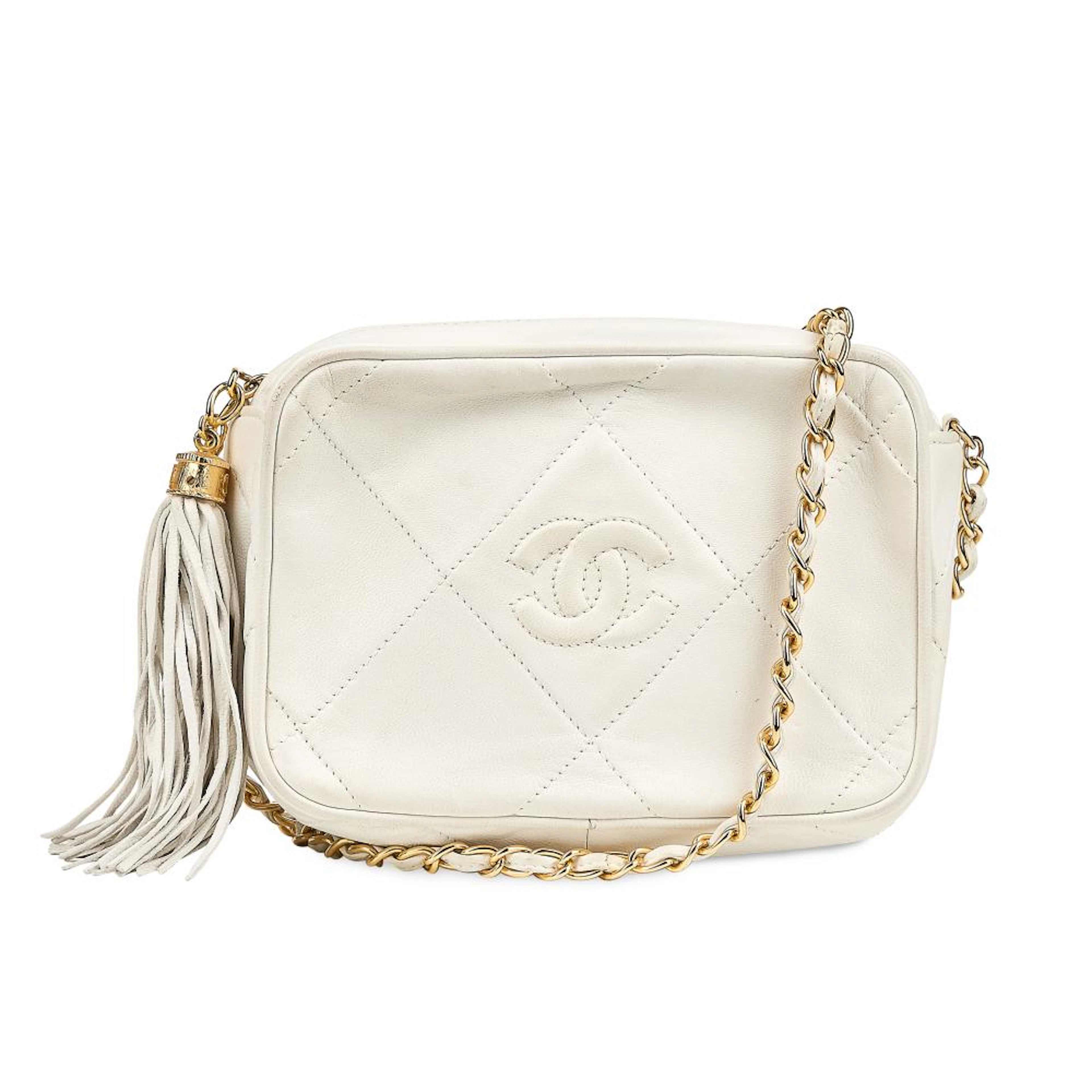 CHANEL, A WHITE VINTAGE CAMERA BAG