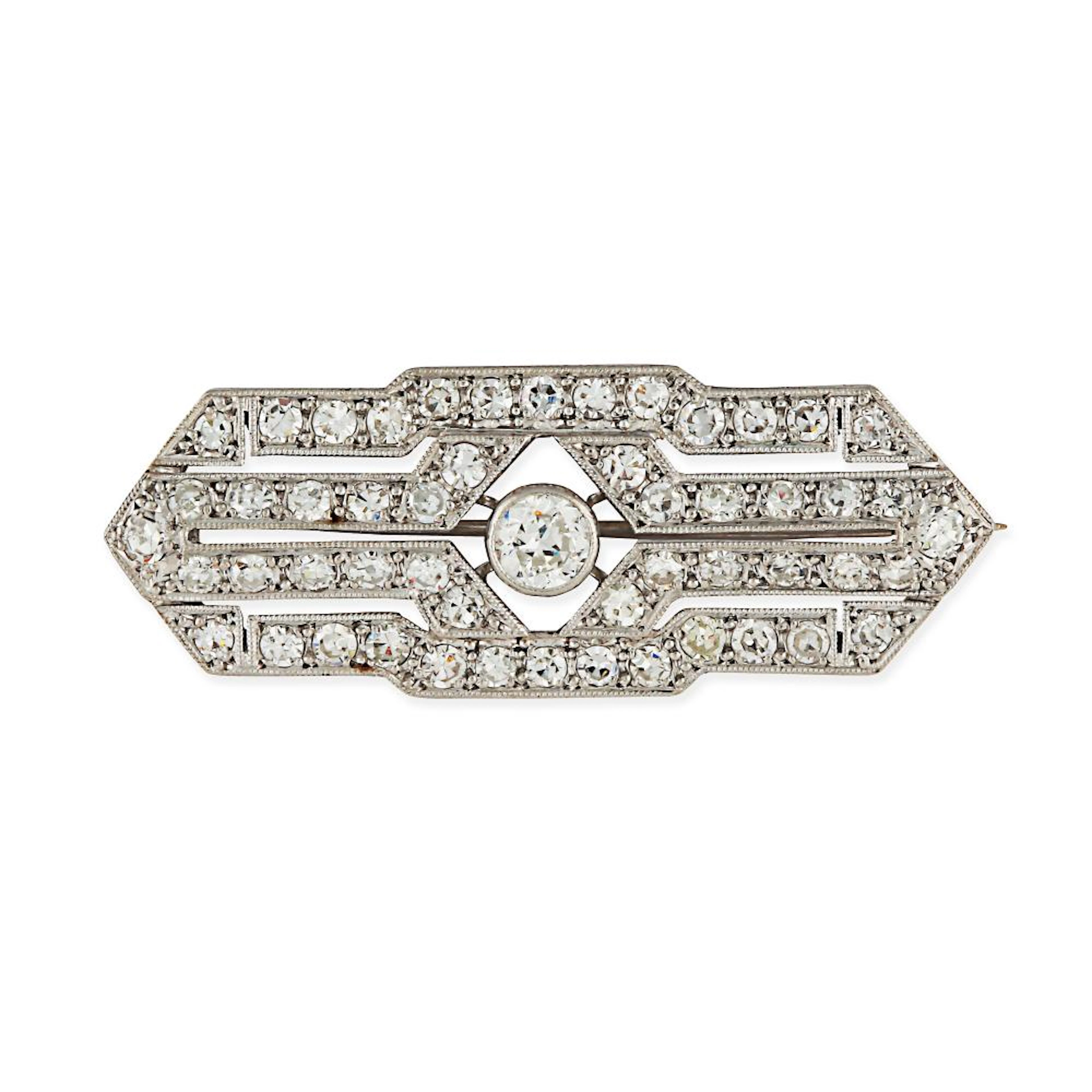 AN ART DECO DIAMOND BROOCH in platinum and 18ct white gold
