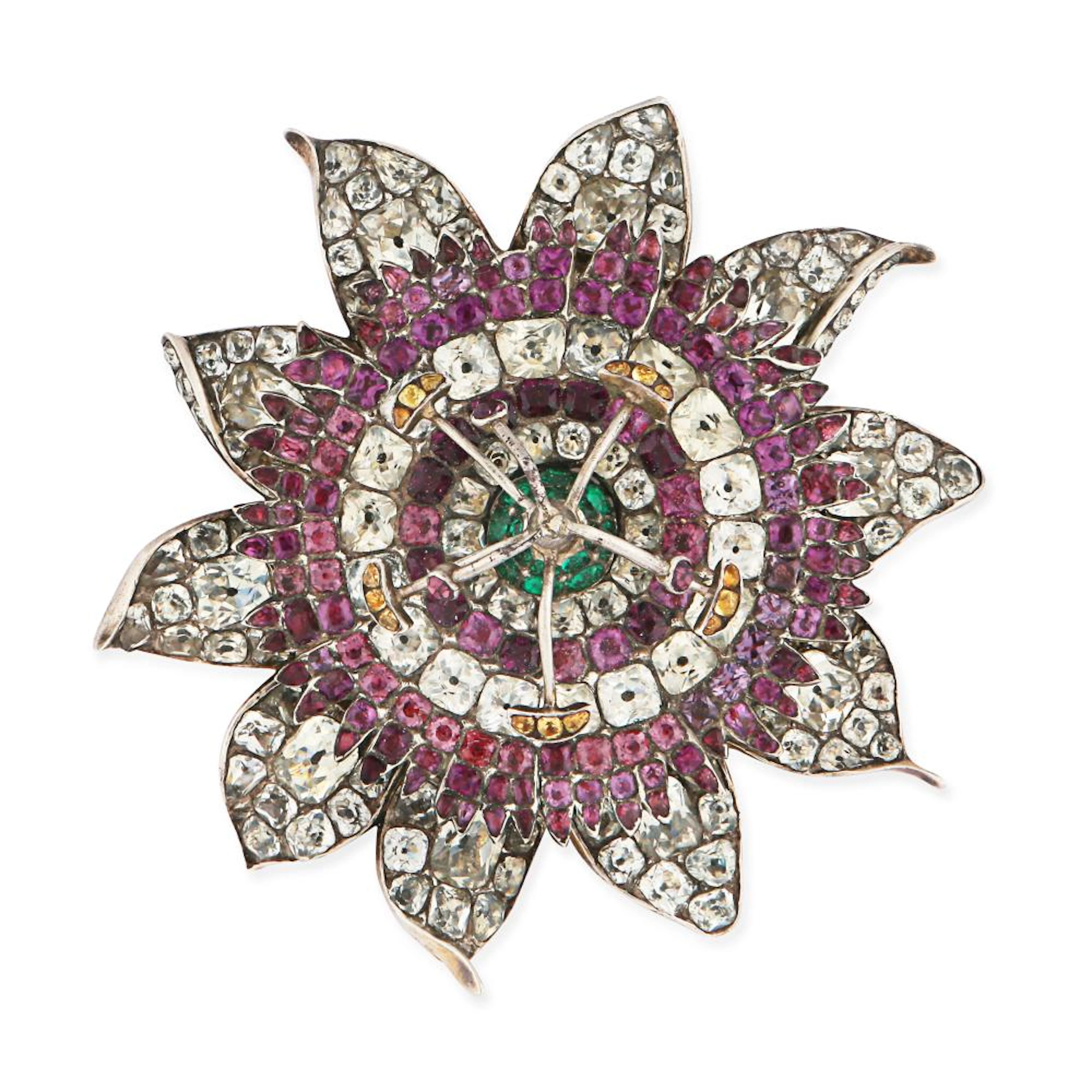 AN ANTIQUE PASTE FLOWER BROOCH designed as a flower