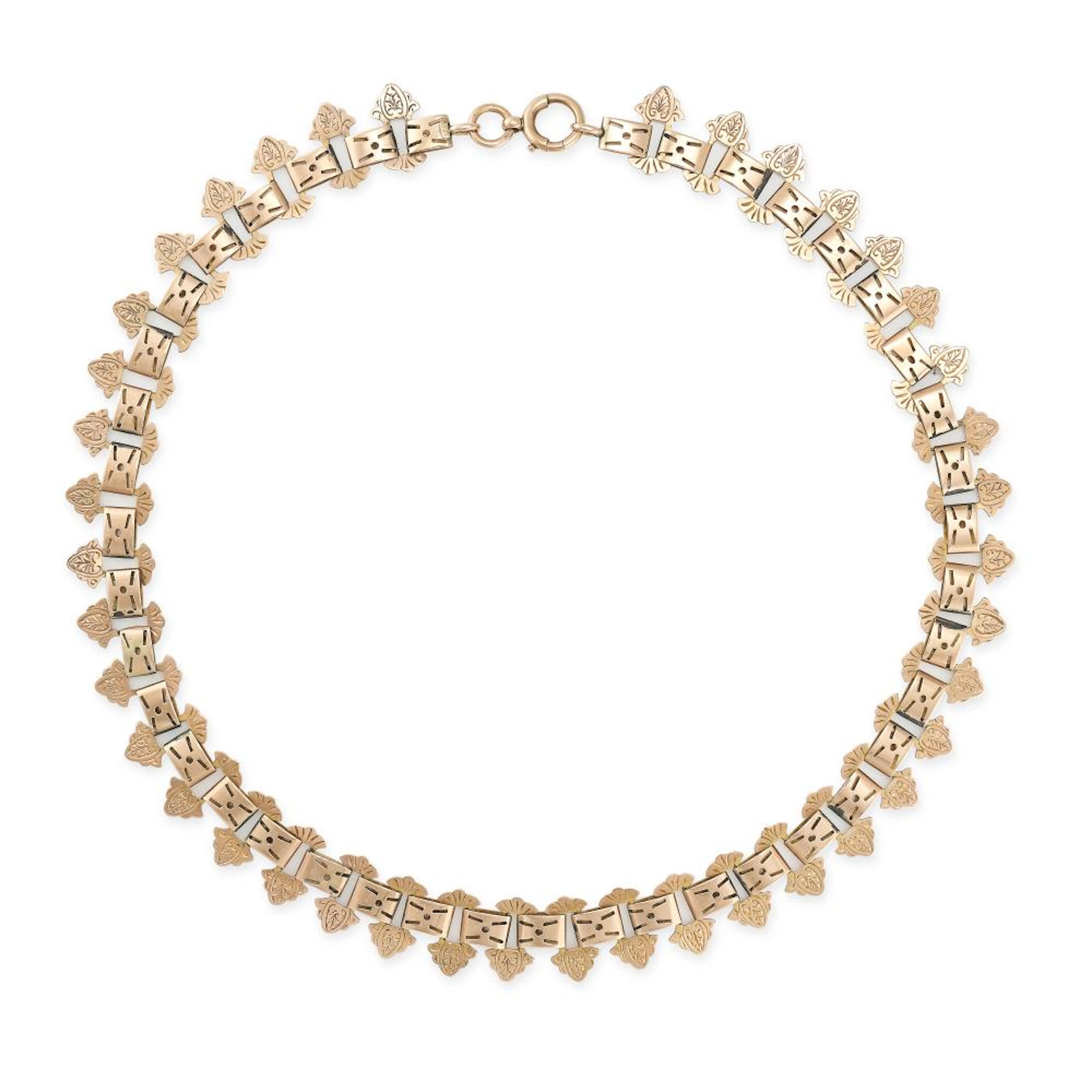 AN ANTIQUE VICTORIAN GOLD FANCY LINK COLLAR NECKLACE