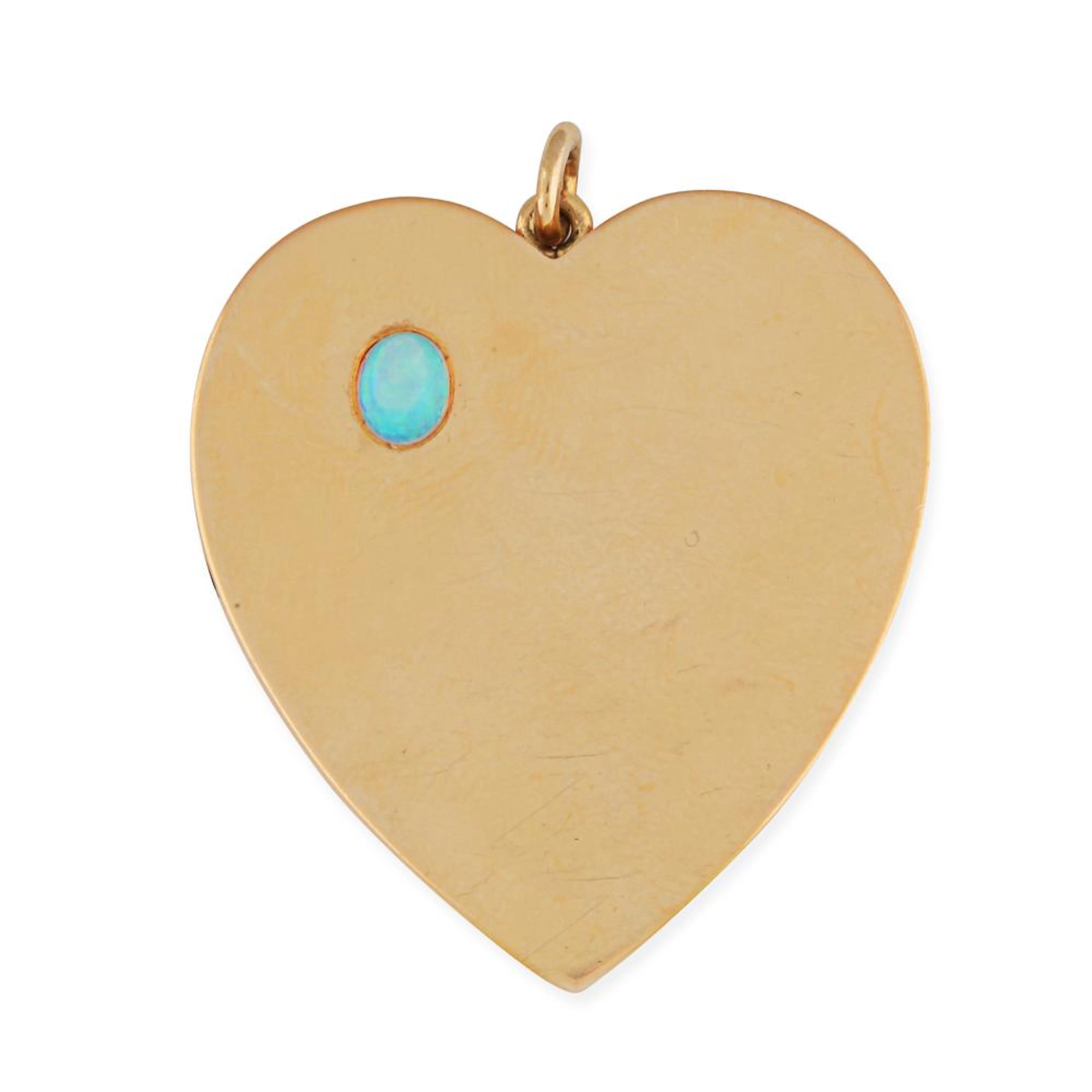 AN ANTIQUE OPAL HEART LOCKET PENDANT in yellow gold