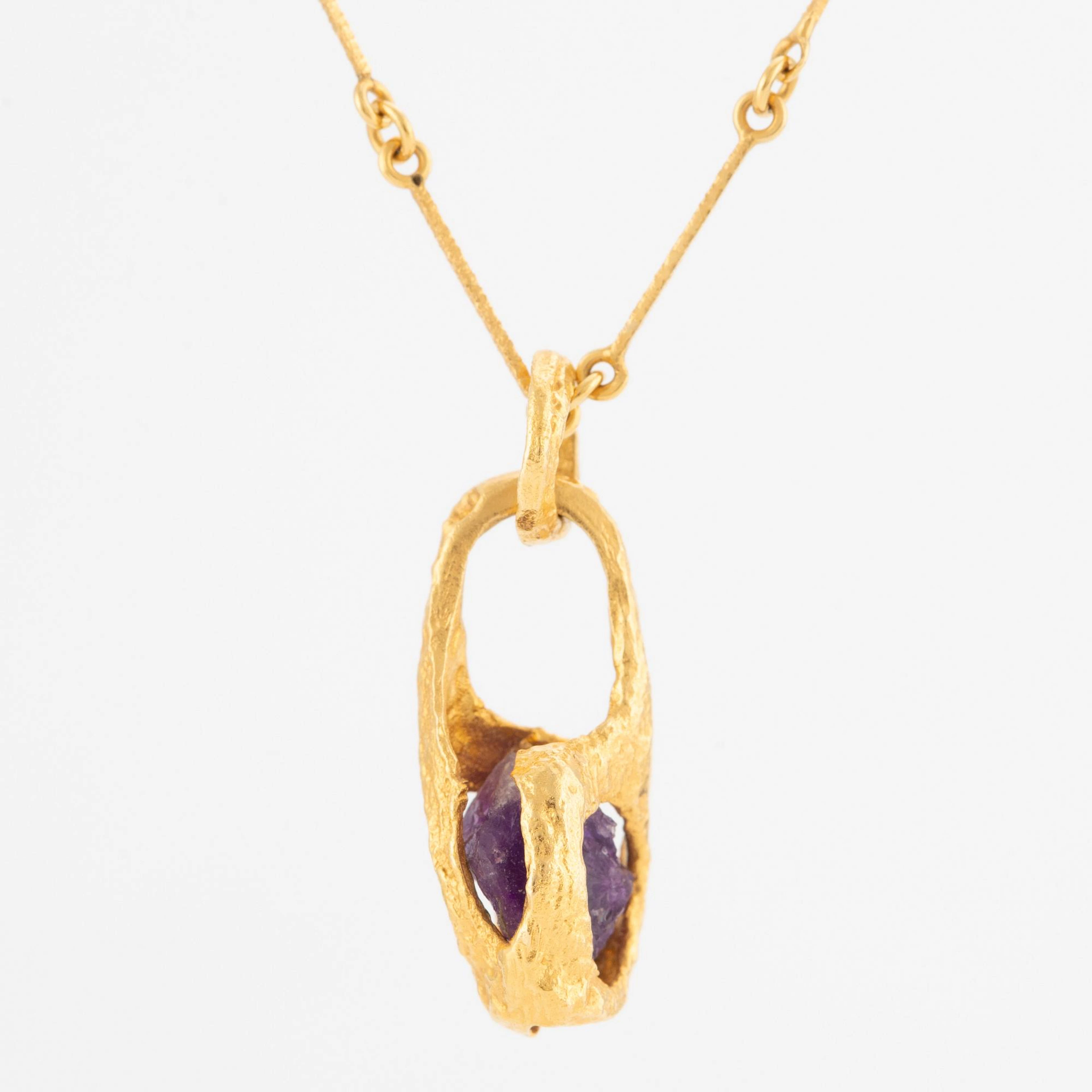 Björn Weckström, necklace, "Renklockan", 18K gold with amethyst, Lapponia