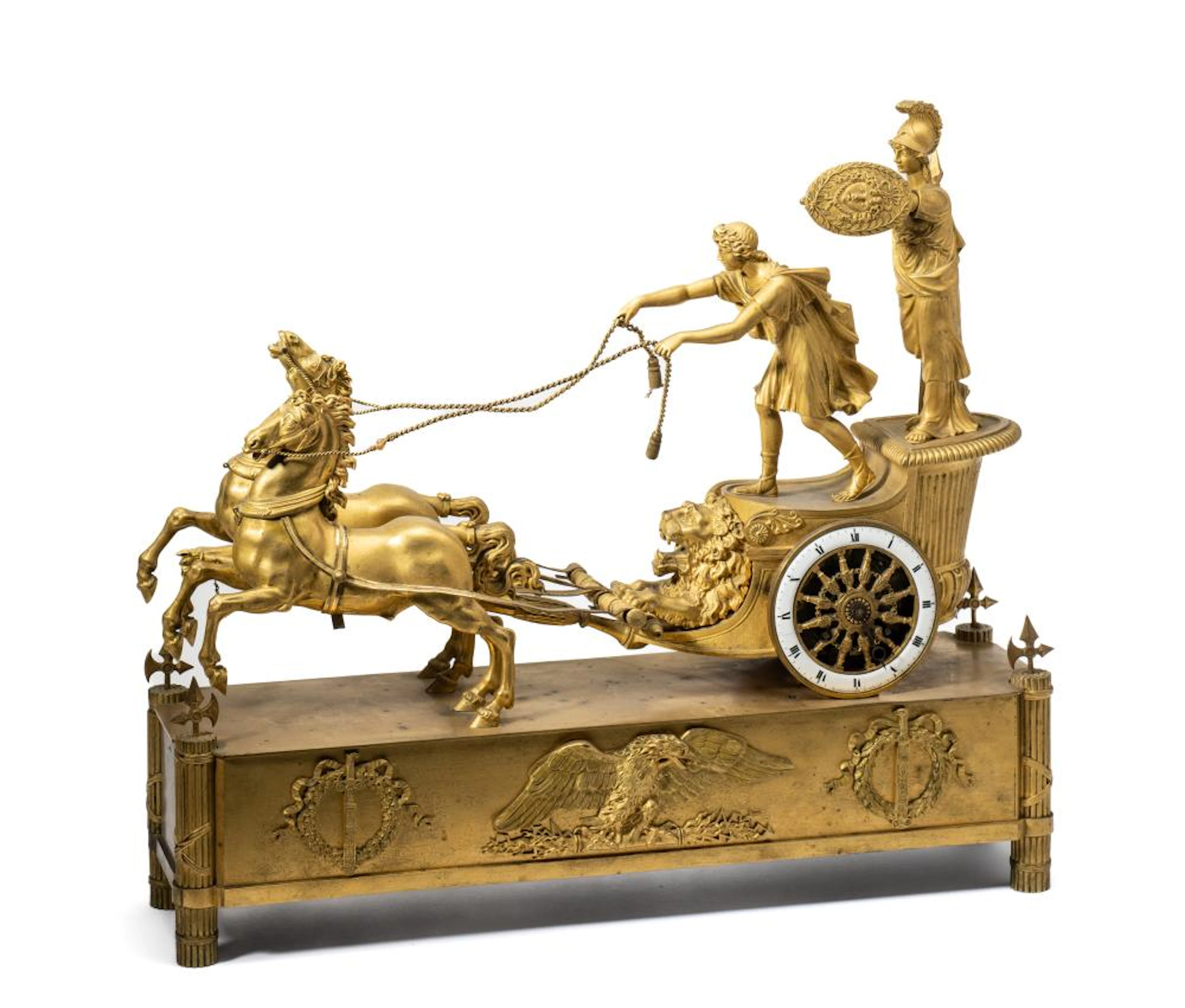 A FRENCH EMPIRE ORMOLU FIGURAL MANTEL CLOCK
