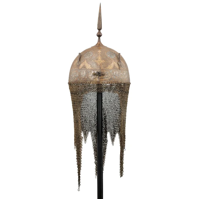 A PERSIAN DECORATED HELMET (KULAH KHUD), QAJAR, MID-19TH CENTURY